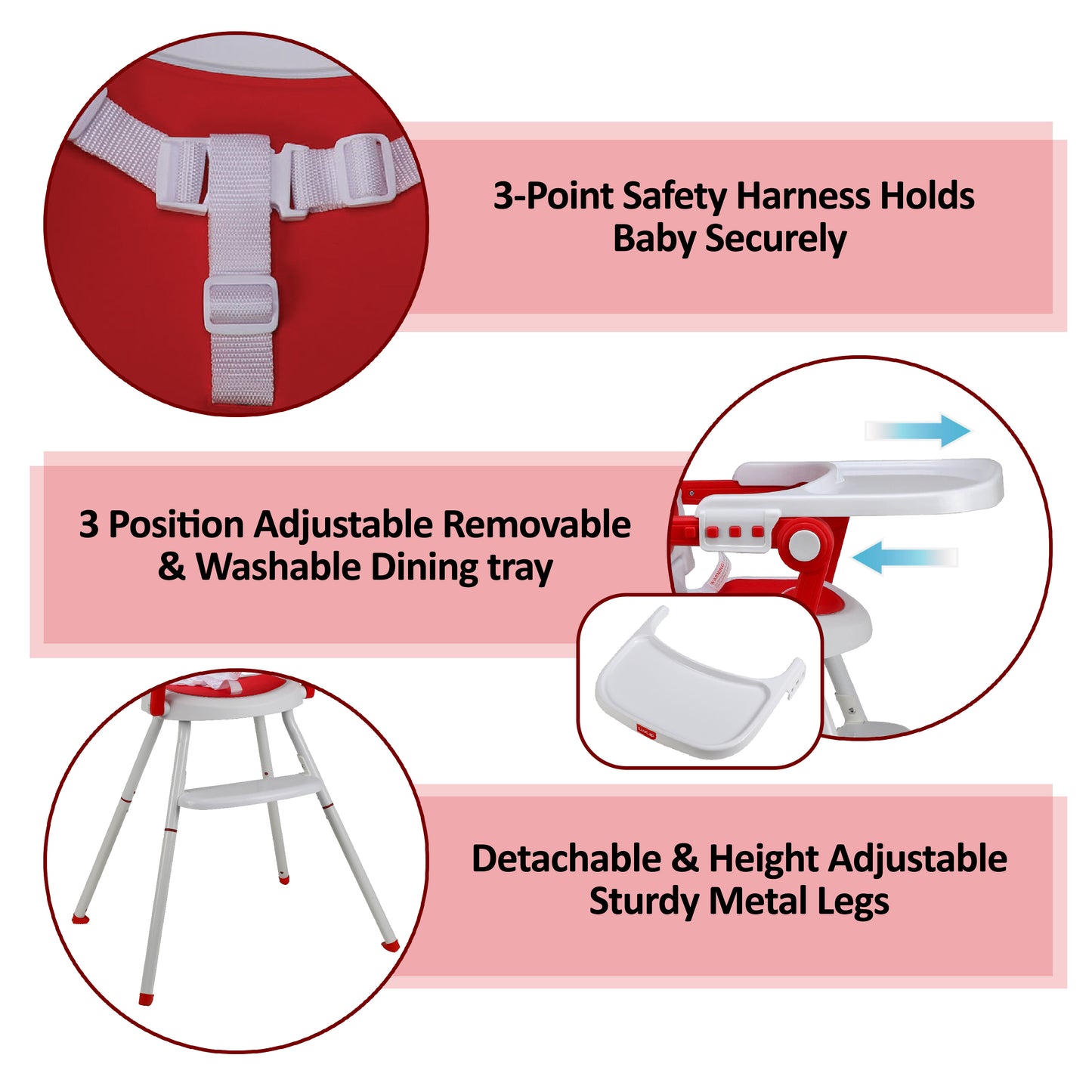 Cosmos 3-In-1 Baby High Chair, Red