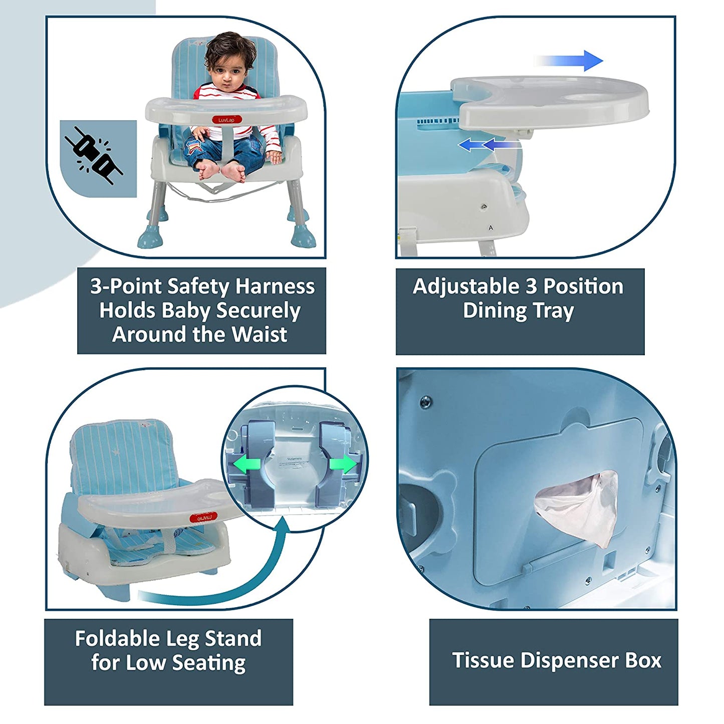 4-In-1 Baby High Chair, Blue