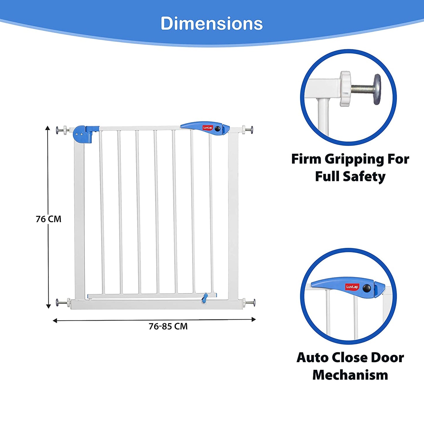Indoor Baby Safety Gate for Door Way Size 76 to 85 cm Wide, White