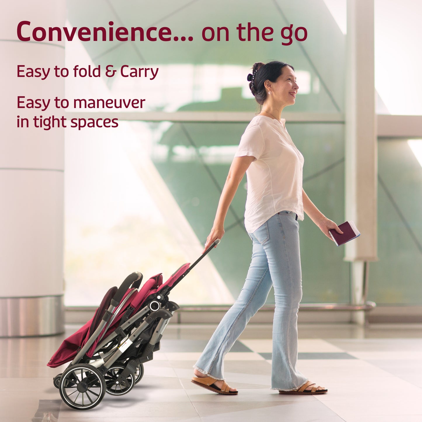 Alpha Baby Stroller/Pram, One Fold, Travel Friendly, 5 Point Safety Harness, Reversible Handle bar, Multilevel Recline & Adjustable footrest, Extendable Canopy, for Babies 0-3 Years (Red)