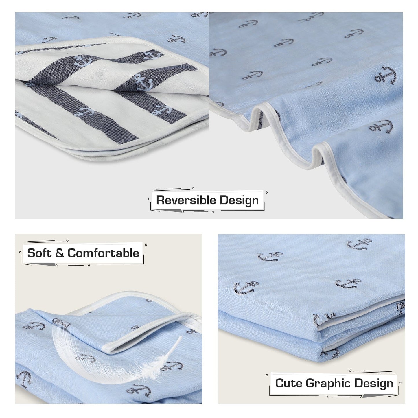 Baby Cotton Quilts Cum Wrappers, Blue Anchor