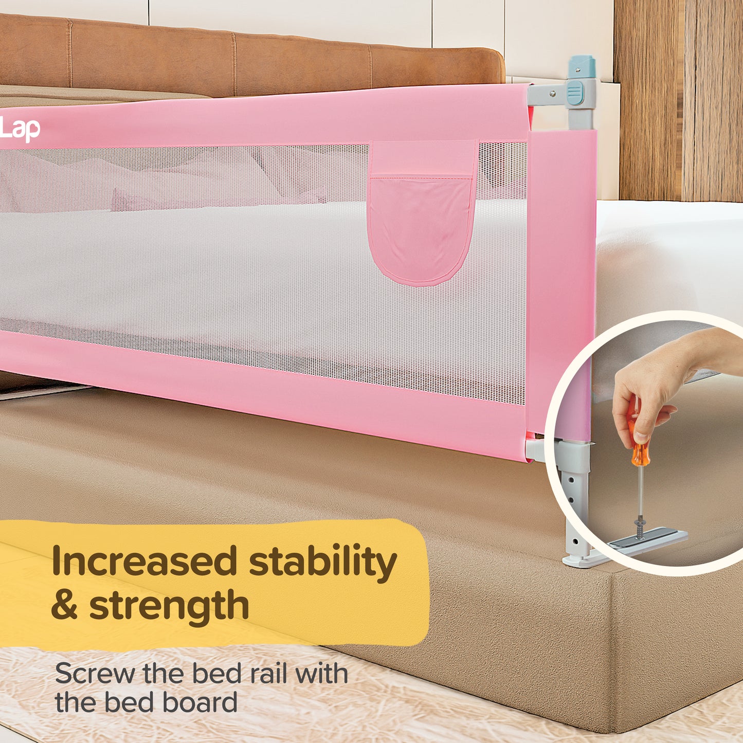 Bed Rail Guard for Baby/Kids Safety, 180cm x 72 cm, Portable & Foldable, Baby Safety Essential, Adjustable Height, fits All Bed Sizes (Pink - Without Print)