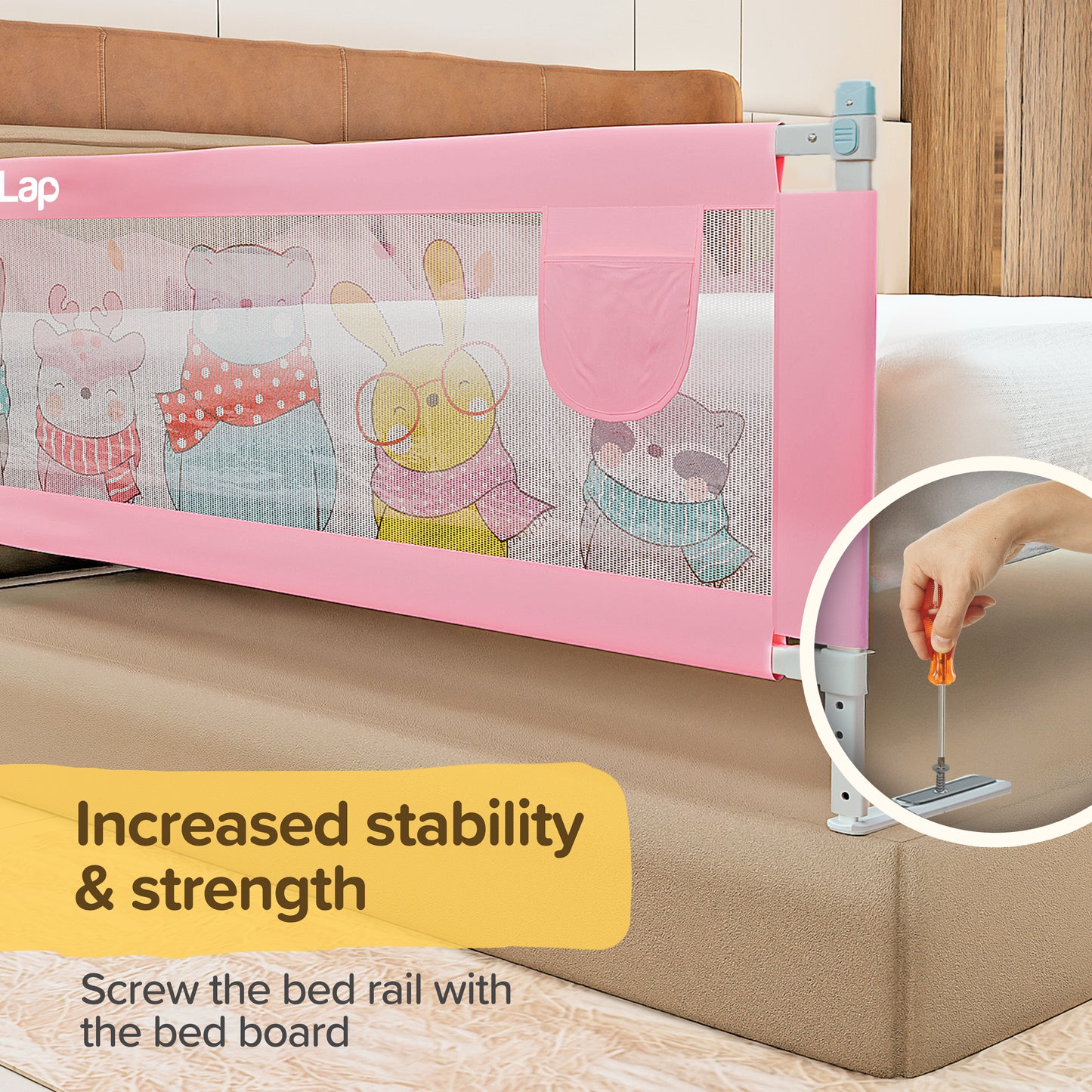 Comfy Baby Bed Rail Guard (6 ft x 2.3 ft), 180cmx72cm, Bed Rails for Baby & Toddler Safety, Portable, Adjustable Height, Single Side Bed Rail, Pack of 1, Printed Pink New