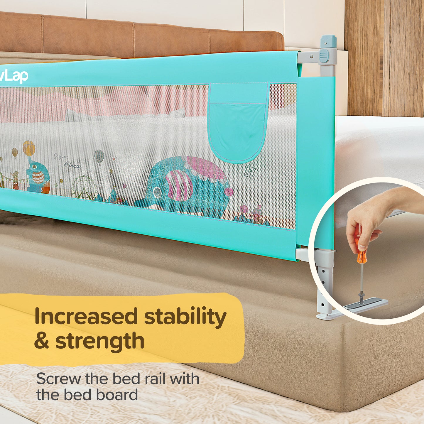 Comfy Baby Bed Rail Guard (6 ft x 2.3 ft), 180cmx72cm, Bed Rails for Baby & Toddler Safety, Portable, Adjustable Height, Single Side Bed Rail, Pack of 1, Green