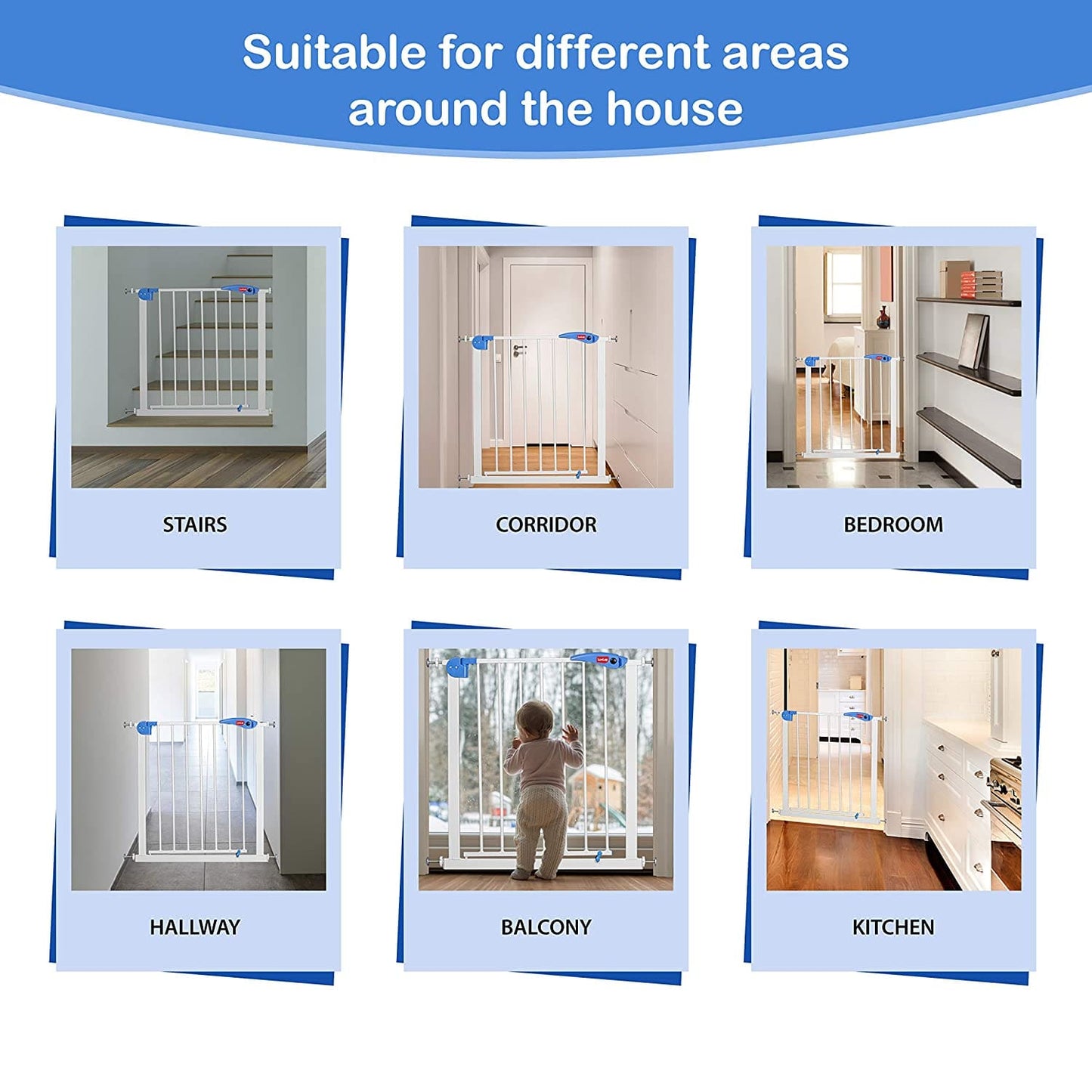 Indoor Baby Safety Gate for Door Way Size 76 to 85 cm Wide, White