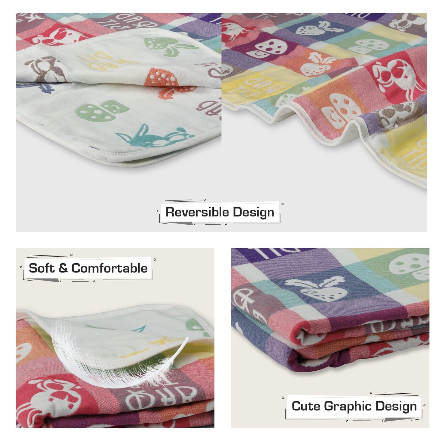 Baby Cotton Quilts Cum Wrappers, White Rabbit