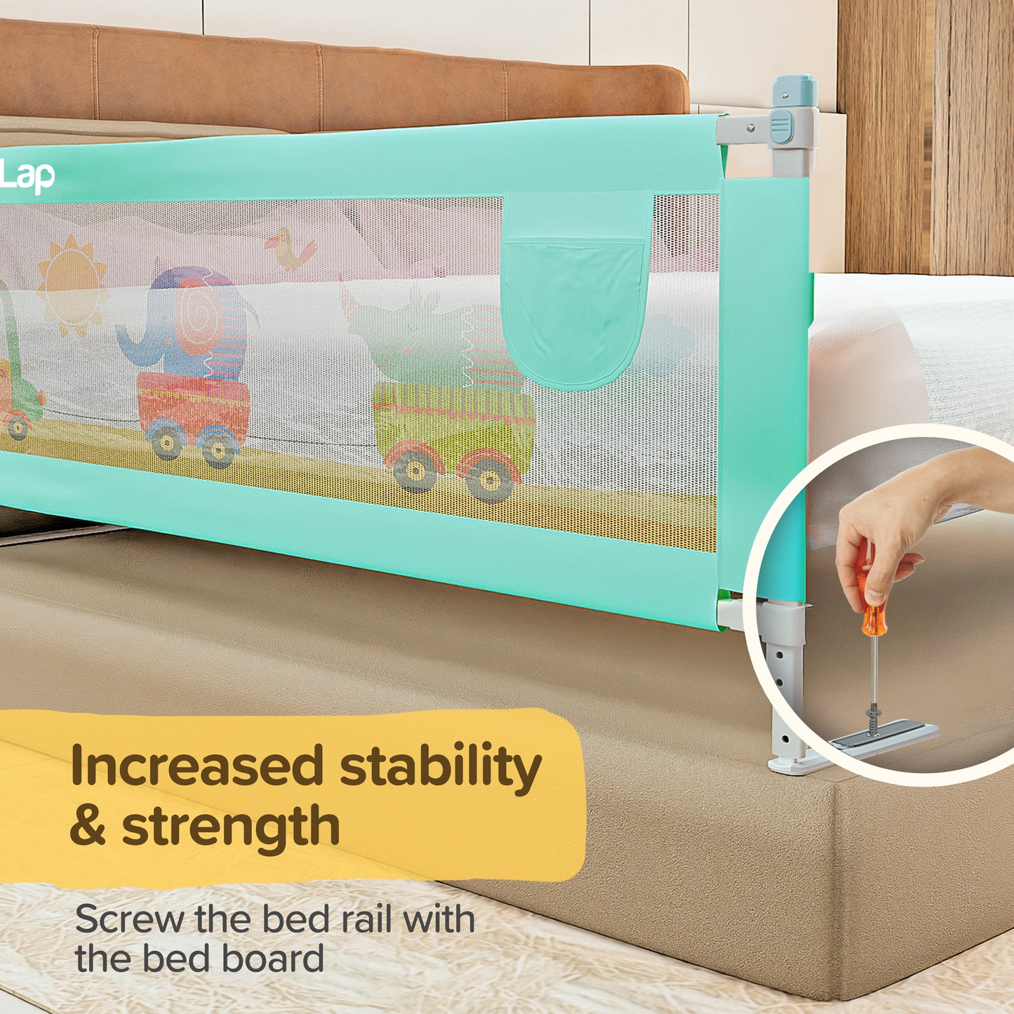 Comfy Baby Bed Rail Guard (6 ft x 2.3 ft), 180cmx72cm, Bed Rails for Baby & Toddler Safety, Portable, Adjustable Height, Single Side Bed Rail, Pack of 1, Printed Green