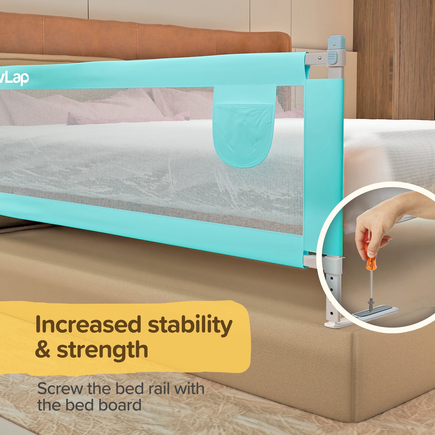 Alloy Steel Bed Rail Guard for Baby/Kids Safety, 180Cm X 72 Cm, Portable & Foldable, Baby Safety Essential, Adjustable Height, Fits All Bed Sizes (Green - Without Print)