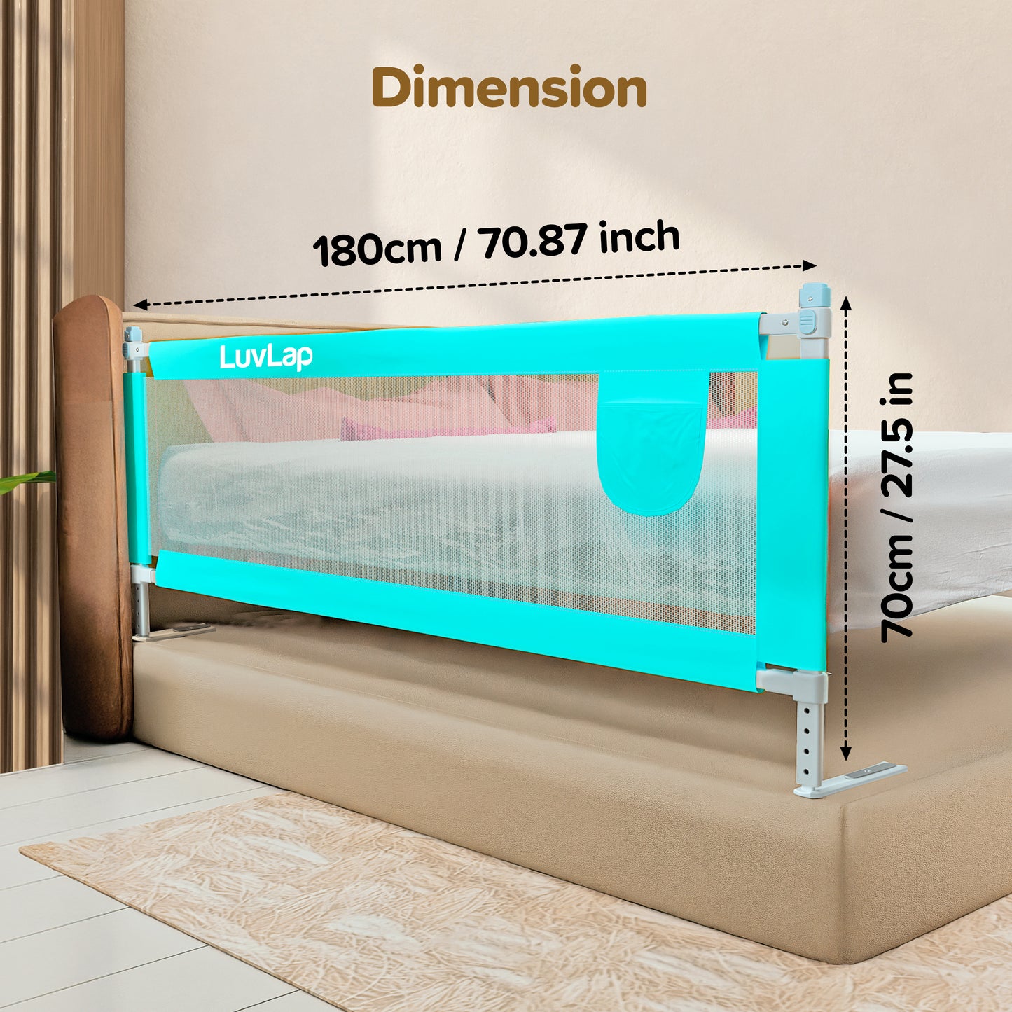 Alloy Steel Bed Rail Guard for Baby/Kids Safety, 180Cm X 72 Cm, Portable & Foldable, Baby Safety Essential, Adjustable Height, Fits All Bed Sizes (Green - Without Print)