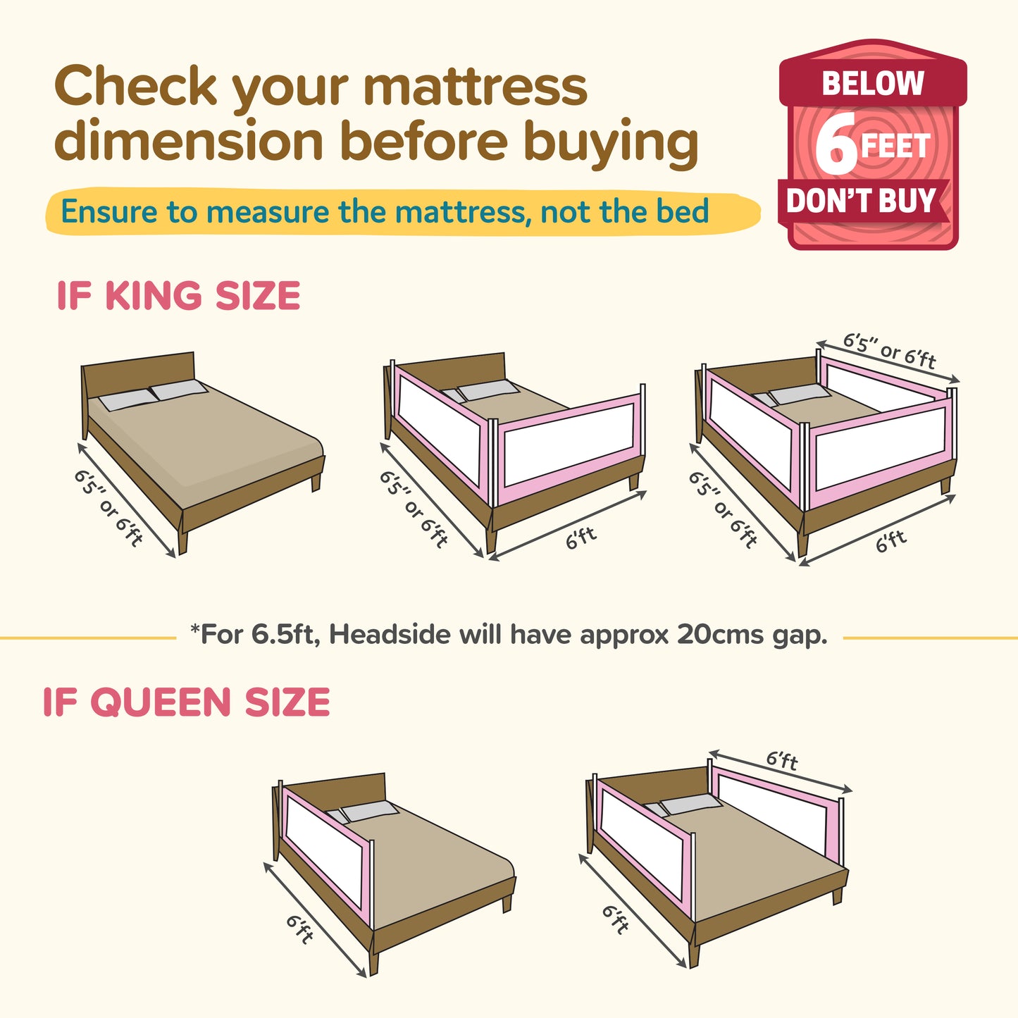 Comfy Baby Bed Rail Guard (6 ft x 2.3 ft), 180cmx72cm, Bed Rails for Baby & Toddler Safety, Portable, Adjustable Height, Single Side Bed Rail, Pack of 1, Printed Pink