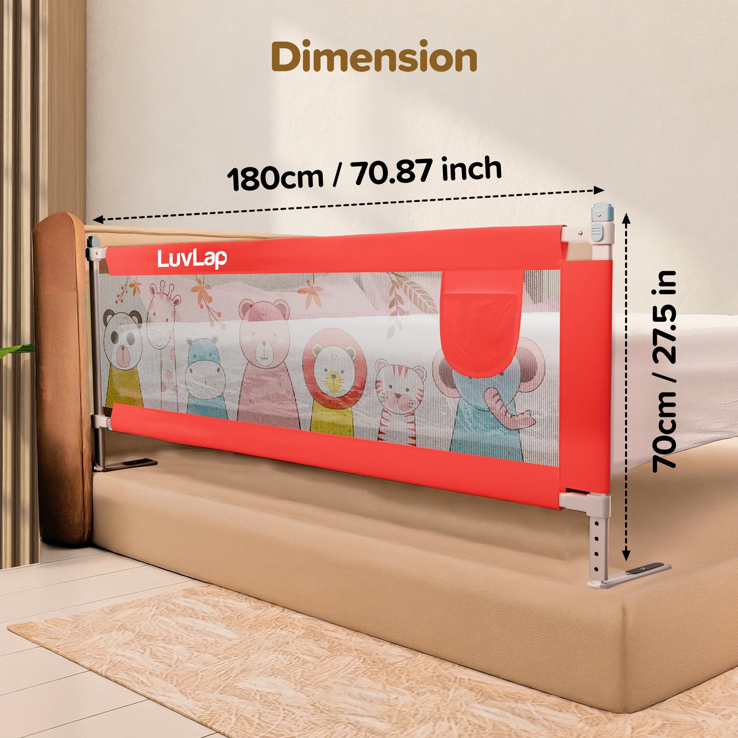 Comfy Baby Bed Rail Guard (6 ft x 2.3 ft), 180cmx72cm, Bed Rails for Baby & Toddler Safety, Portable, Adjustable Height, Single Side Bed Rail, Pack of 1, Printed Pink New