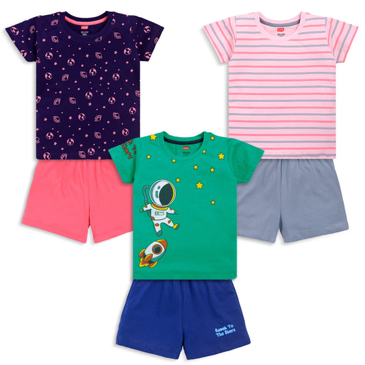 Baby Boys Pack Of 3 Half Sleeve T-Shirt & Shorts Set 100% Cotton