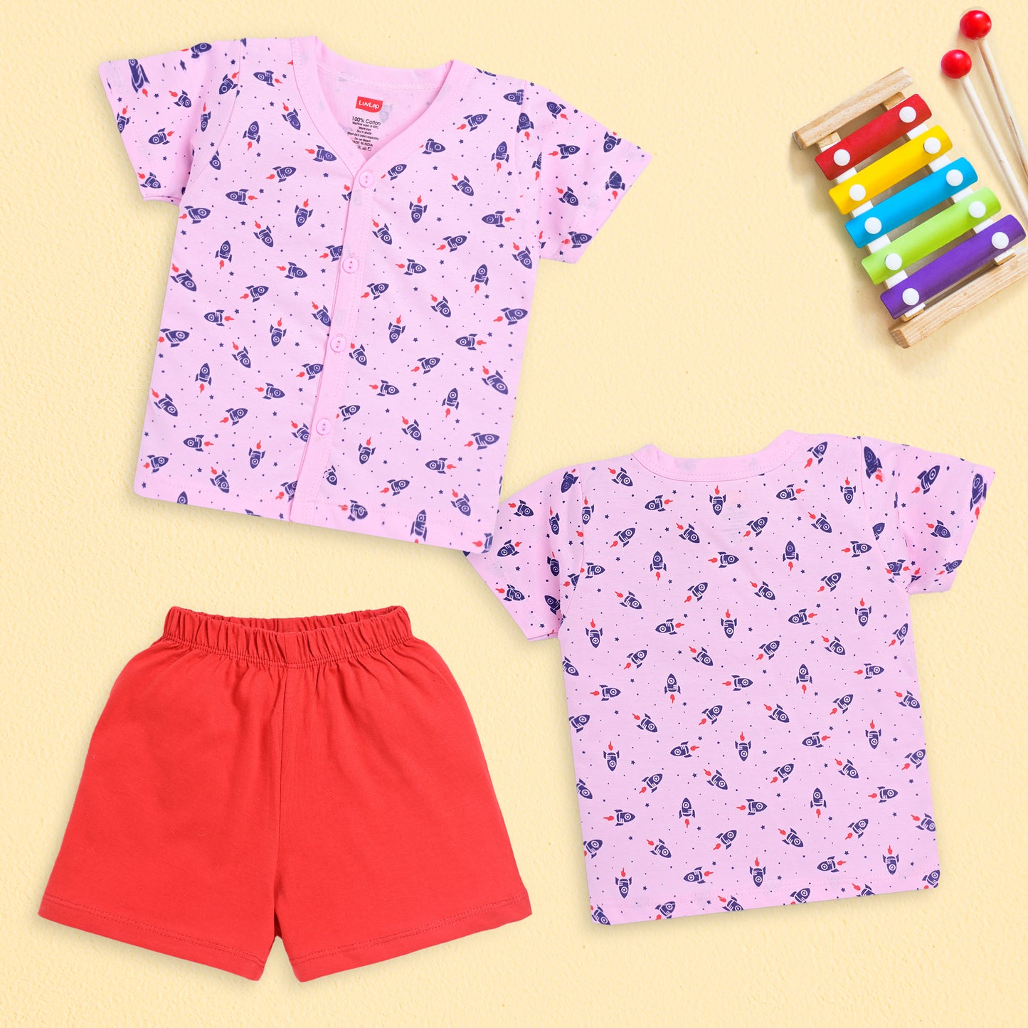 Baby Boys & Baby Girls Pack Of 3 Half Sleeve Jhabla & Shorts Set 100% Cotton