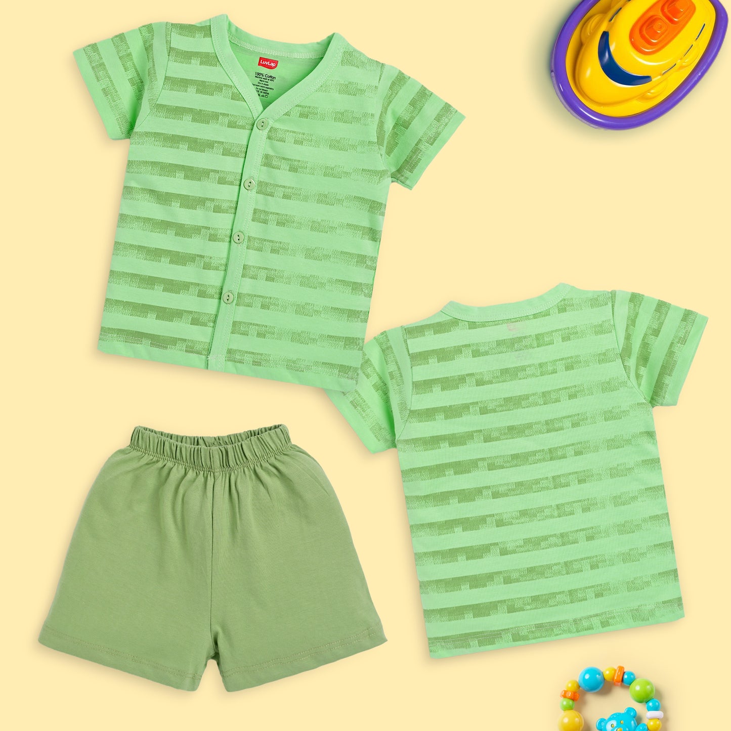 Baby Boys & Baby Girls Pack Of 3 Half Sleeve Jhabla & Shorts Set 100% Cotton