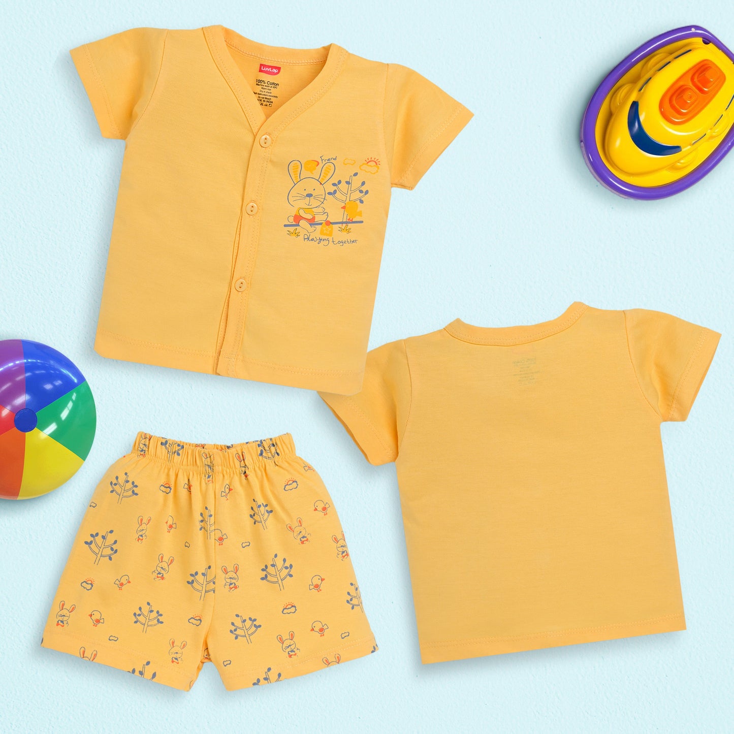 Baby Boys & Baby Girls Pack Of 3 Half Sleeve Jhabla & Shorts Set 100% Cotton