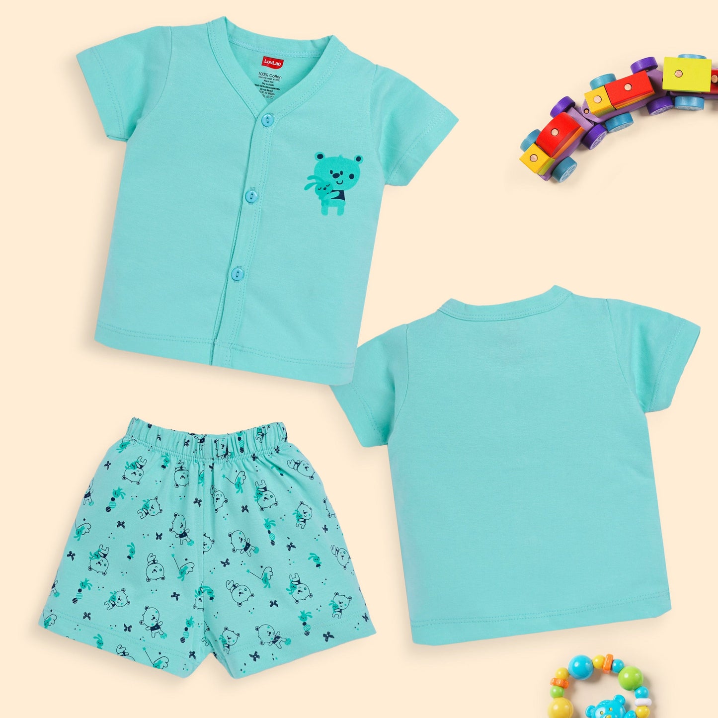 Baby Boys & Baby Girls Pack Of 3 Half Sleeve Jhabla & Shorts Set 100% Cotton