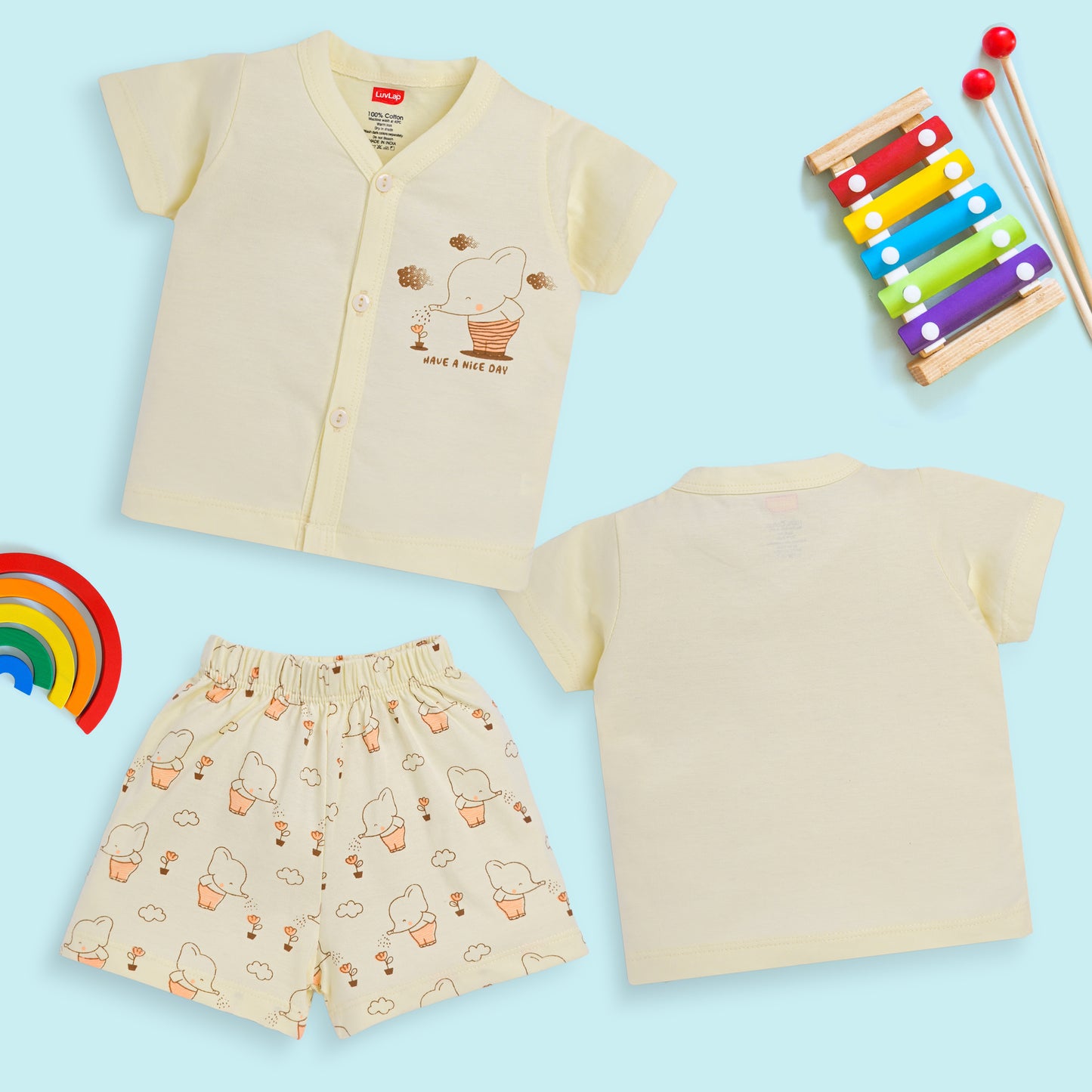 Baby Boys & Baby Girls Pack Of 3 Half Sleeve Jhabla & Shorts Set 100% Cotton