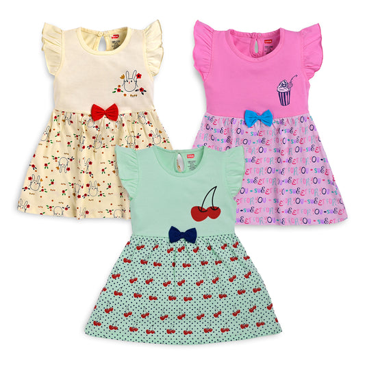 Baby Girls Pack Of 3 Half Sleeve Frock 100% Cotton