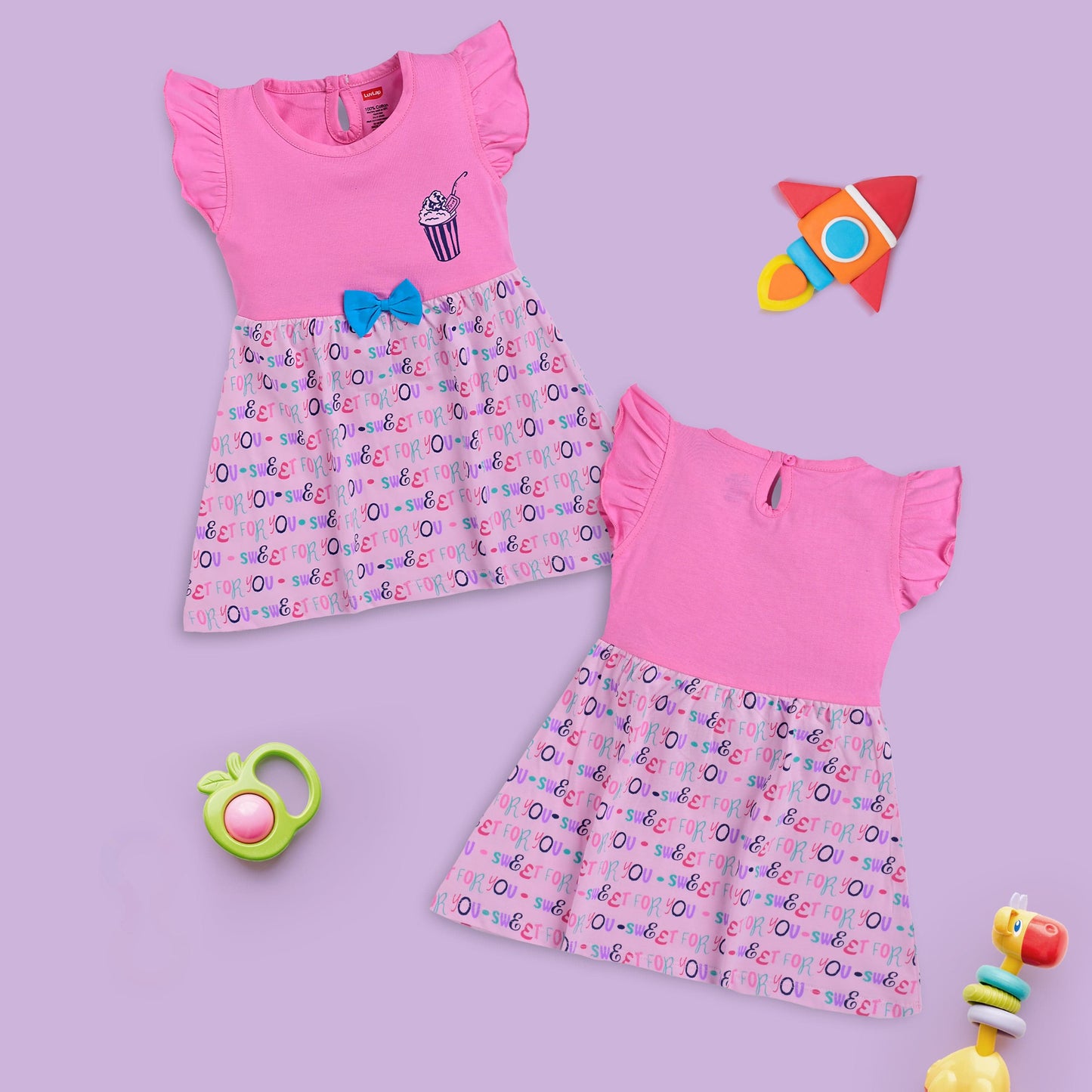 Baby Girls Pack Of 3 Half Sleeve Frock 100% Cotton