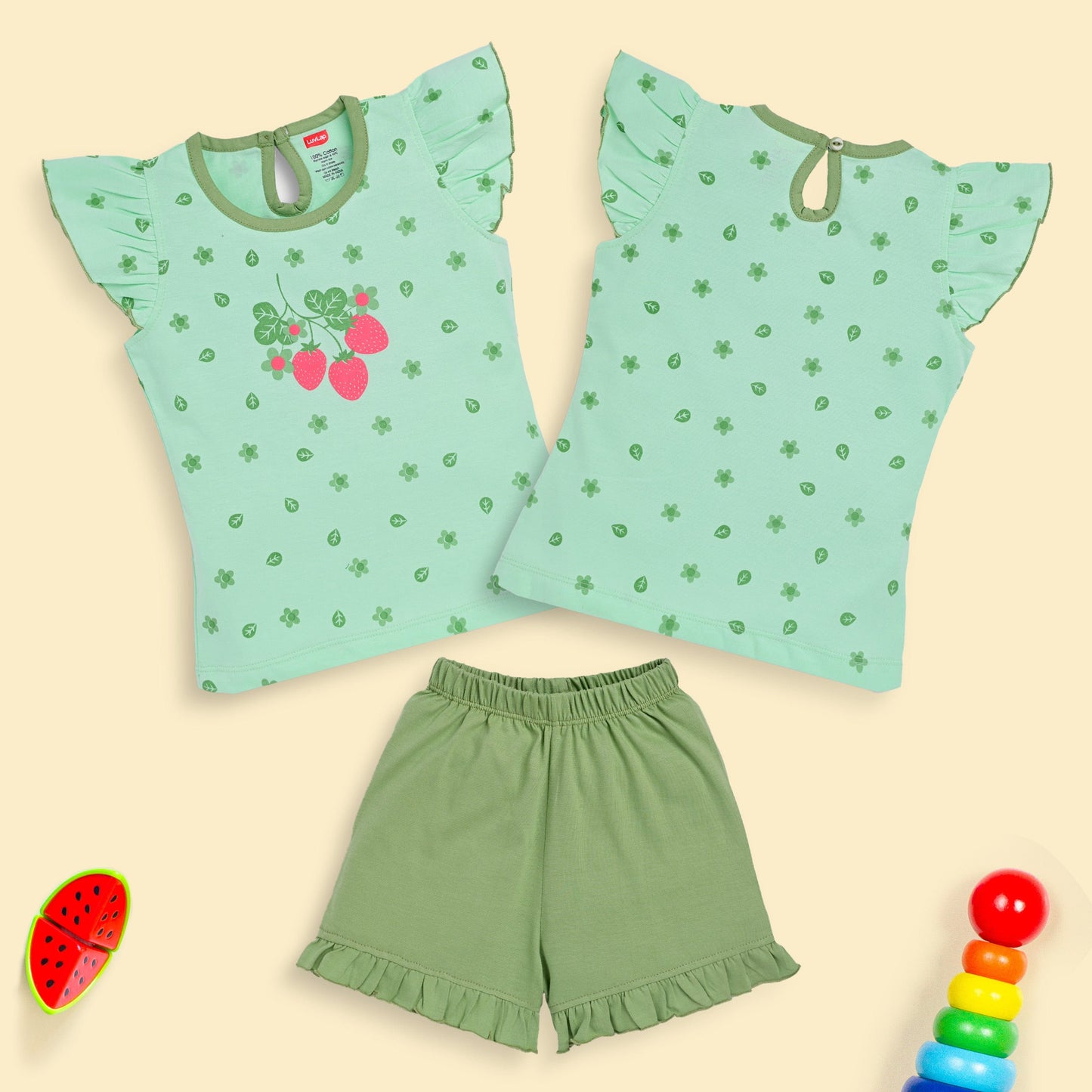 Baby Girls Pack Of 3 Half Sleeve Top & Shorts Set 100% Cotton