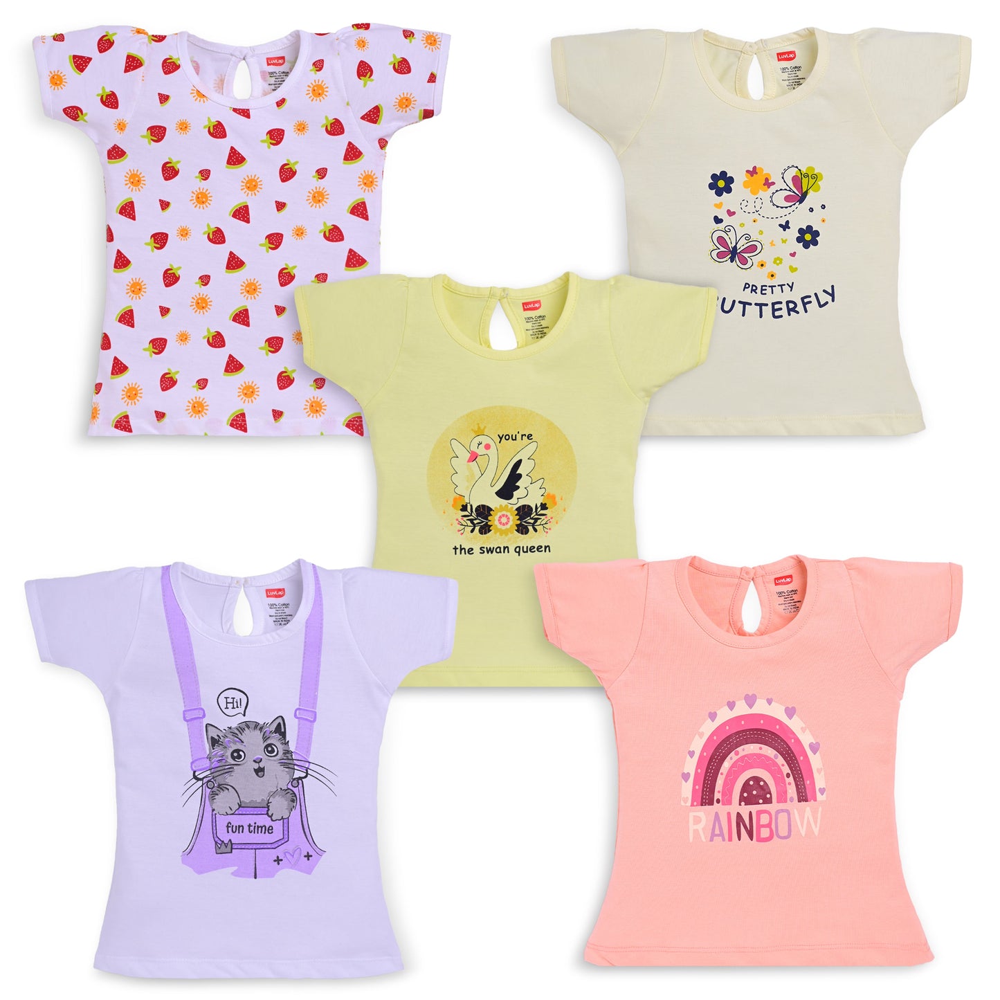 Baby Girls Pack Of 5 Half Sleeve Top 100% Cotton