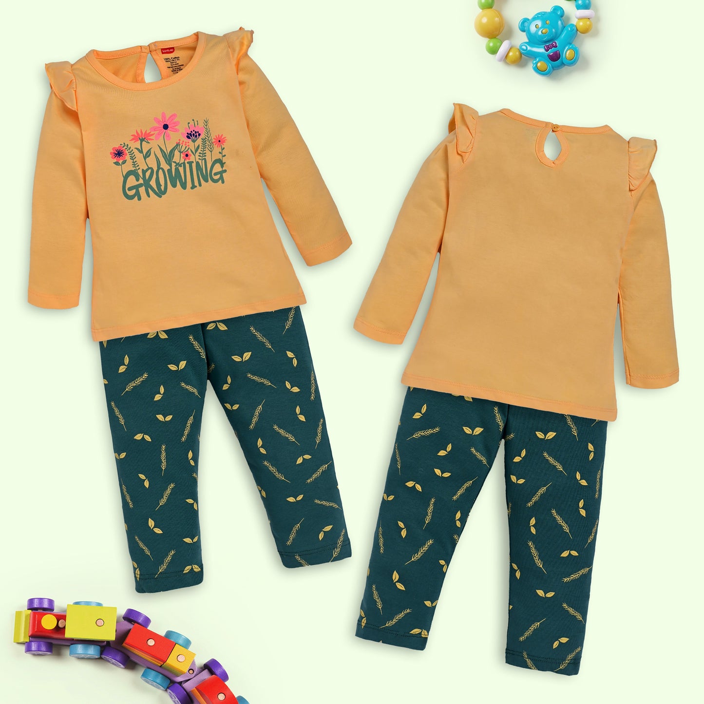 Baby Girls Pack Of 3 Full Sleeve Top & Pyjama Set 100% Cotton