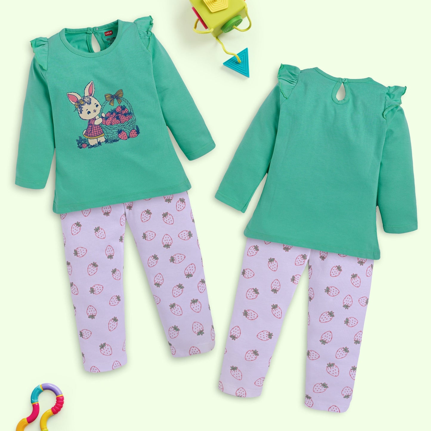 Baby Girls Pack Of 3 Full Sleeve Top & Pyjama Set 100% Cotton
