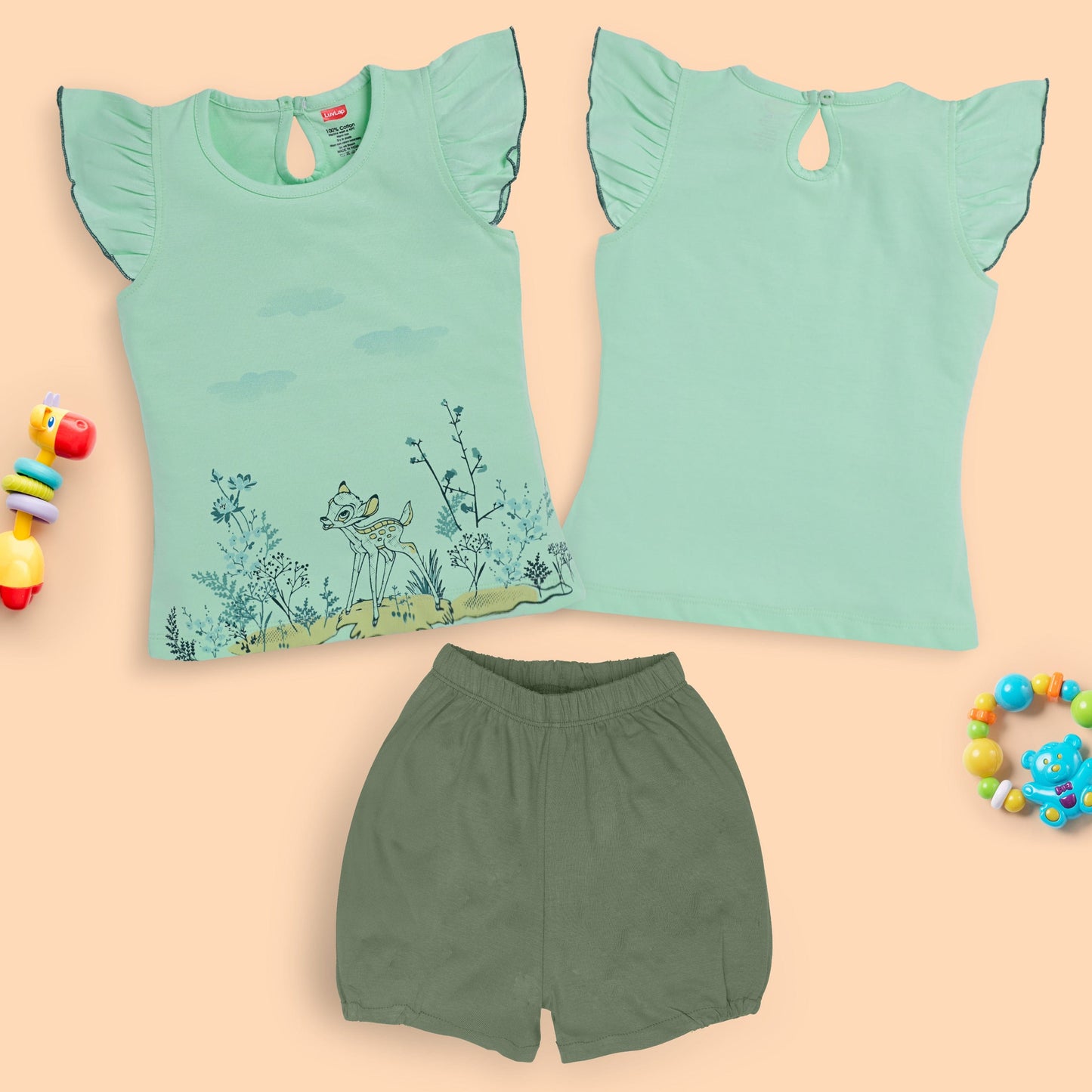 Baby Girls Pack Of 3 Half Sleeve Top & Shorts Set 100% Cotton