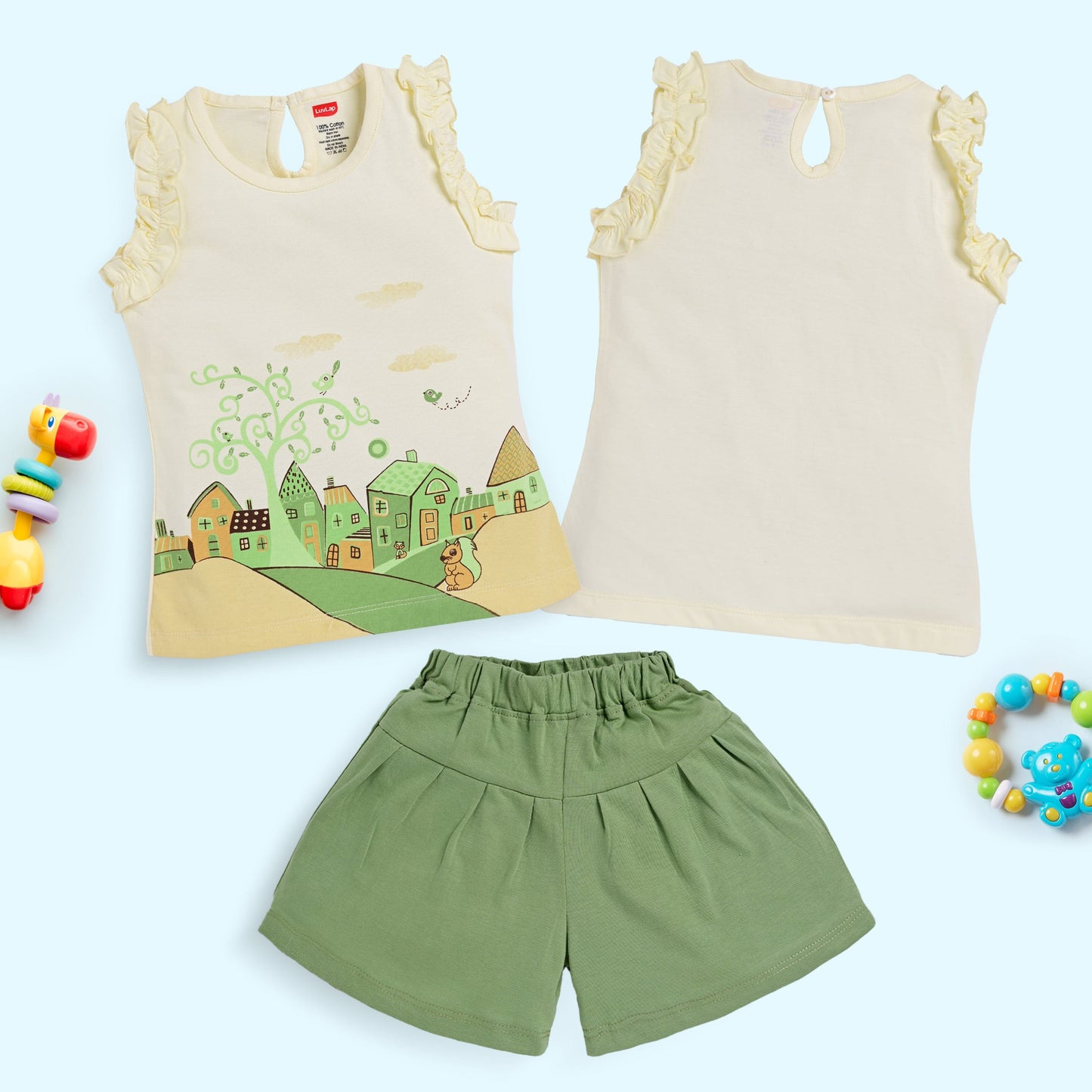 Baby Girls Pack Of 3 Half Sleeve Top & Shorts Set 100% Cotton