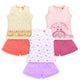 Baby Girls Pack Of 3 Sleeveless Top & Shorts Set 100% Cotton