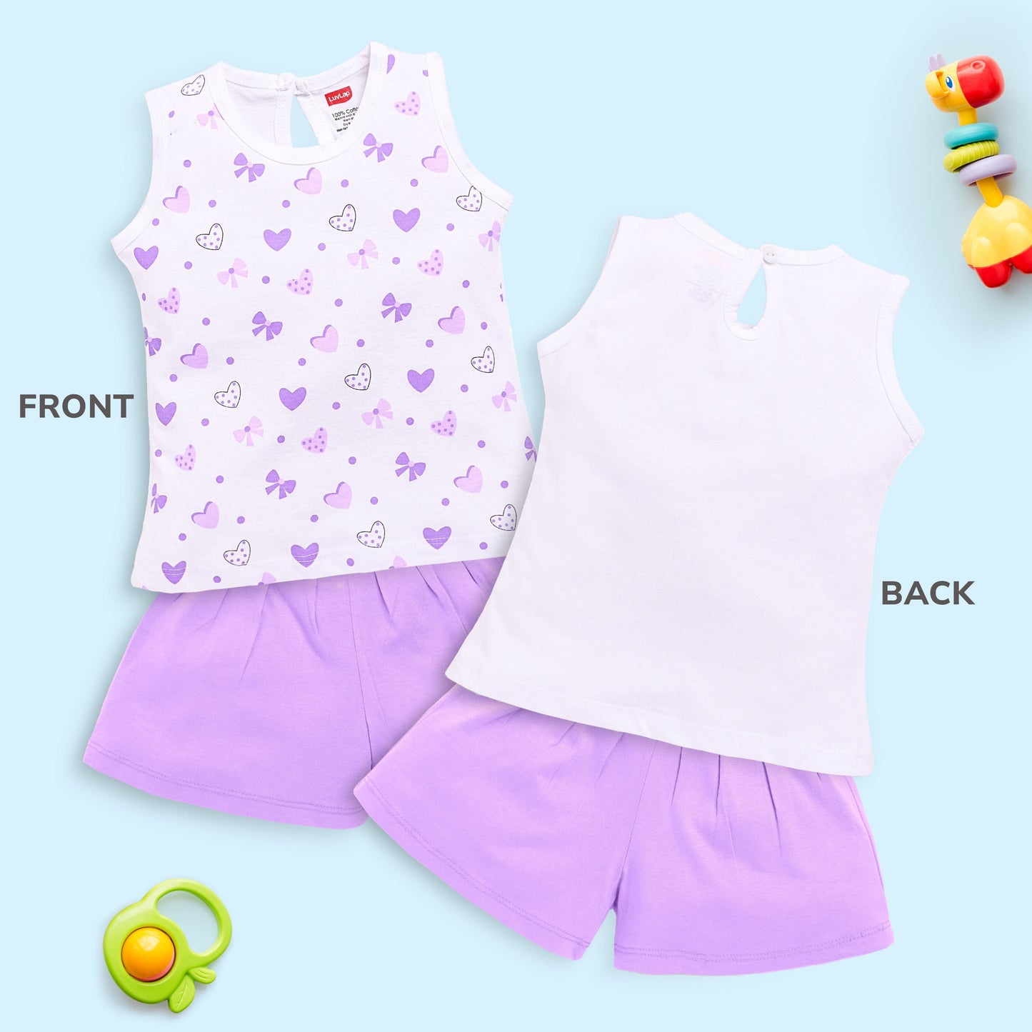 Baby Girls Pack Of 3 Sleeveless Top & Shorts Set 100% Cotton