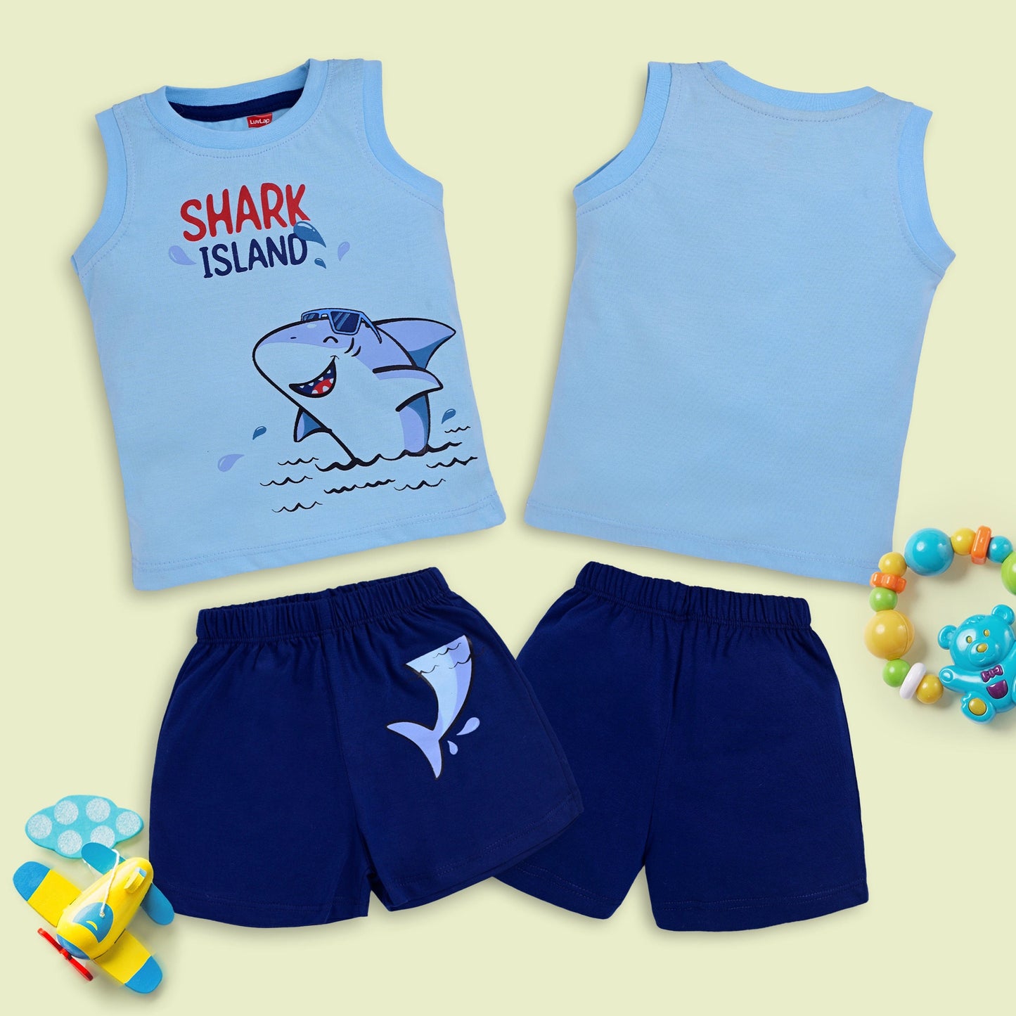 Baby Boys Pack Of 3 Sleeveless Tank Top & Shorts Set 100% Cotton