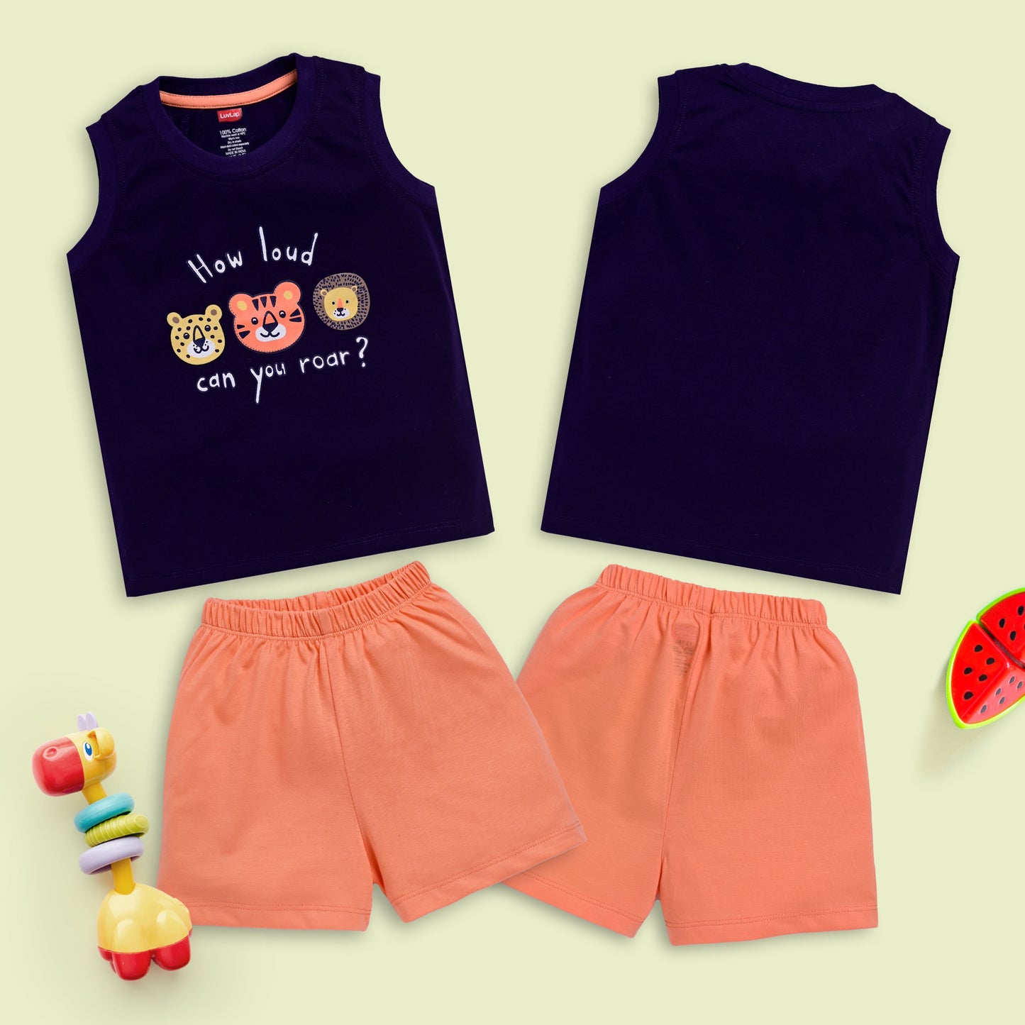 Baby Boys Pack Of 3 Sleeveless Tank Top & Shorts Set 100% Cotton