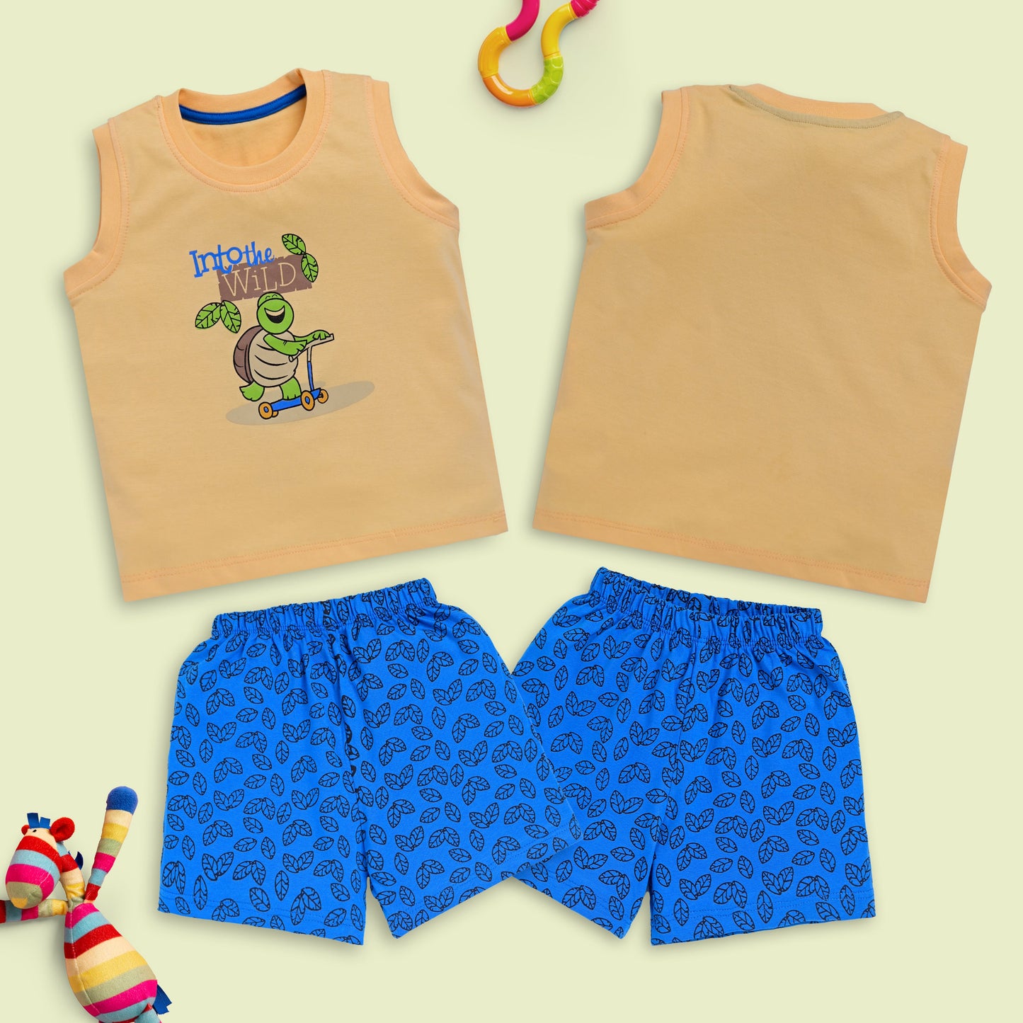 Baby Boys Pack Of 3 Sleeveless Tank Top & Shorts Set 100% Cotton