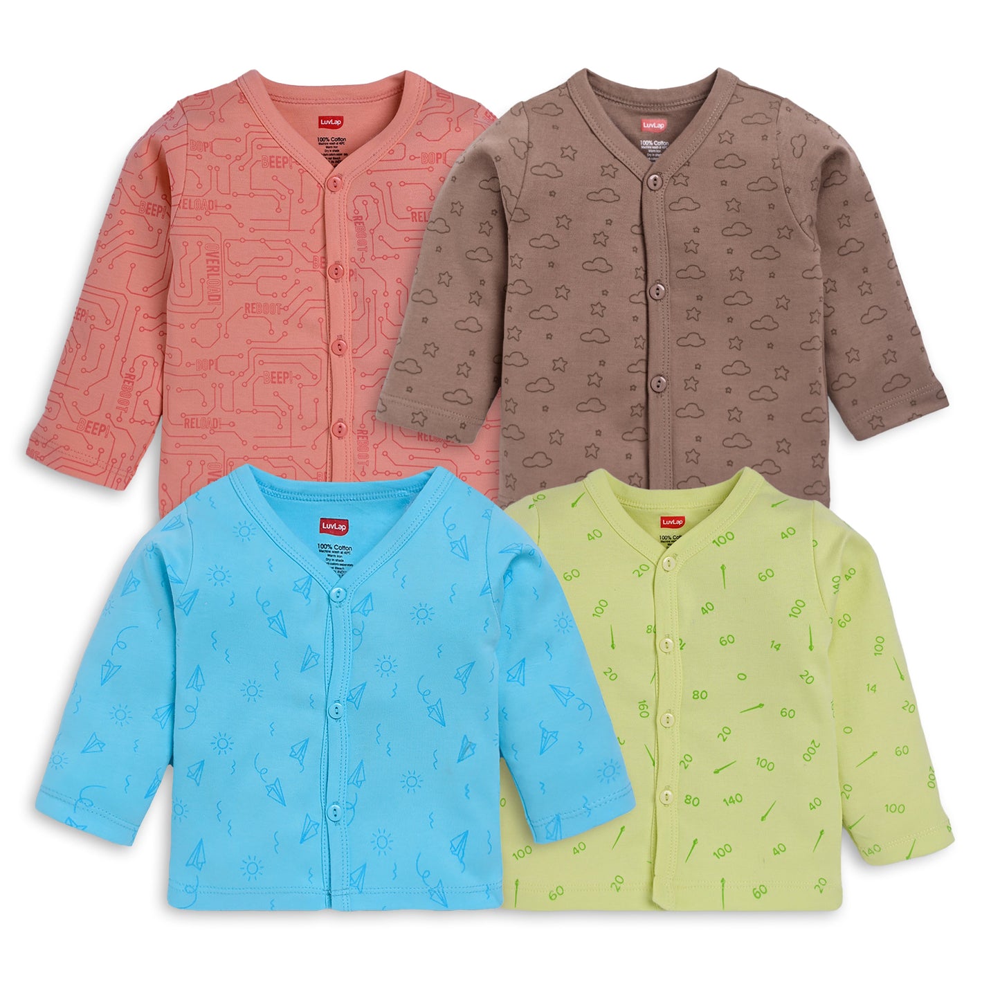 Baby Boys & Baby Girls Pack Of 4 Full Sleeve Jhabla, 100% Cotton