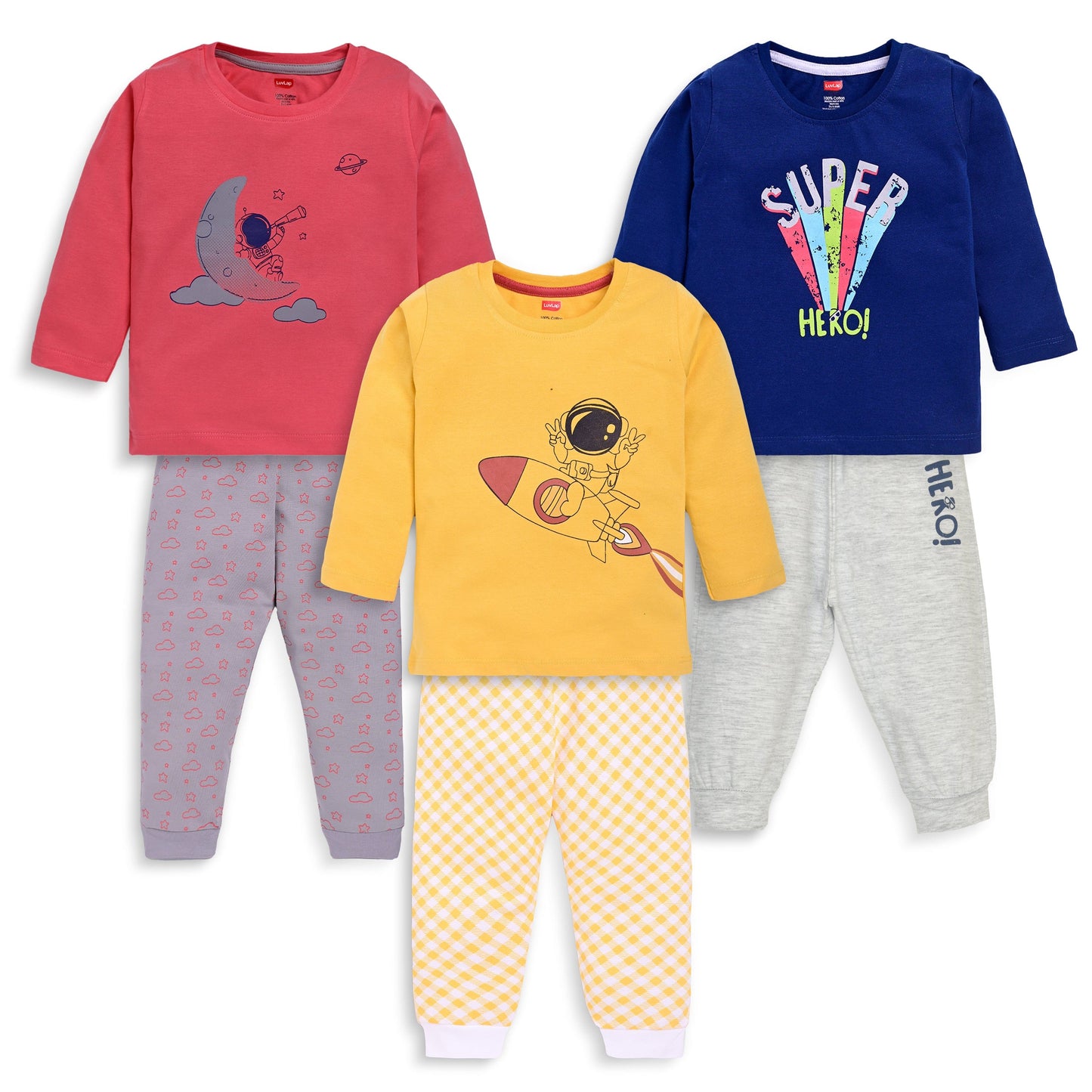 Baby Boys Pack Of 3 Full Sleeve T-Shirt & Pyjama Set 100% Cotton