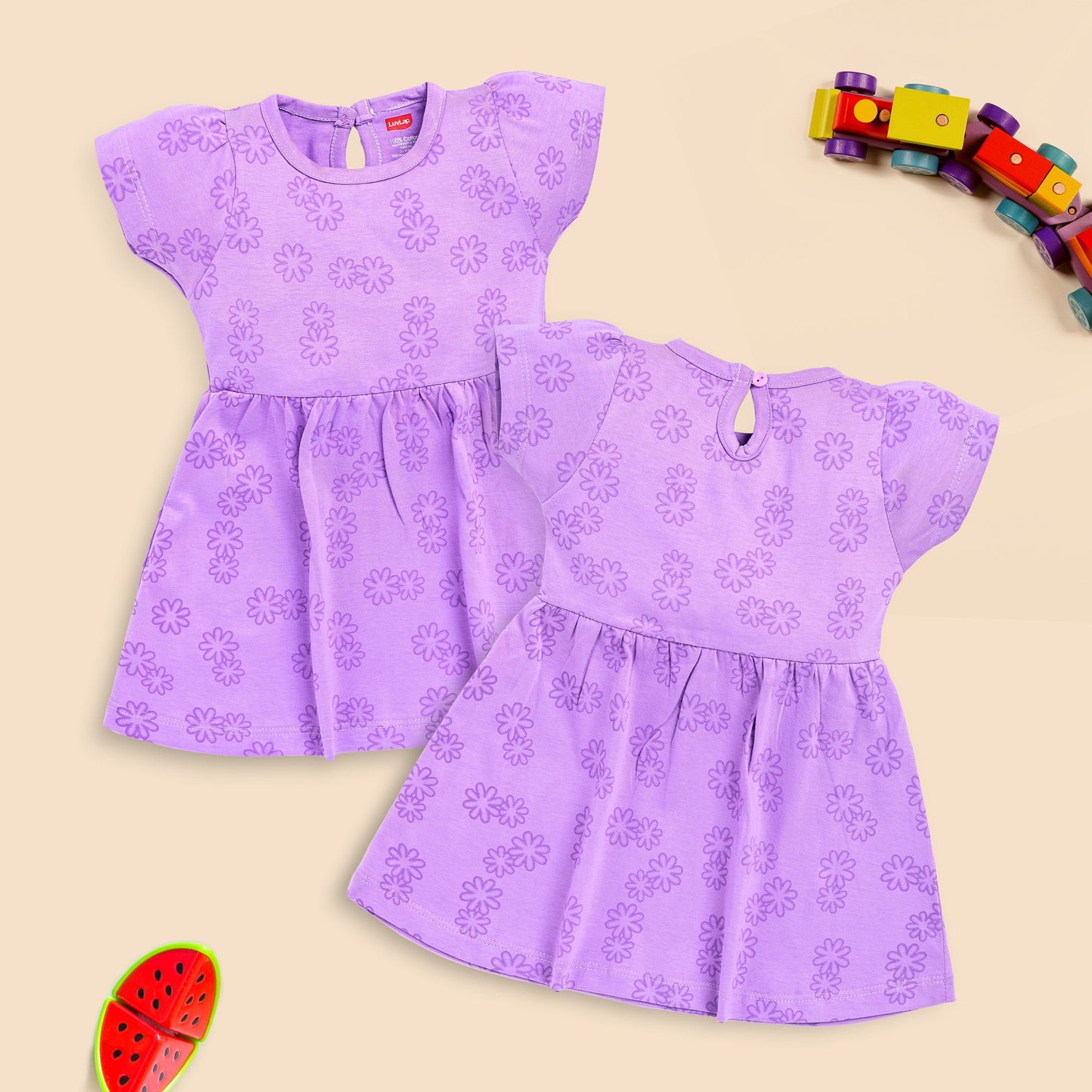 Baby Girls Pack Of 3 Half Sleeve Frock 100% Cotton