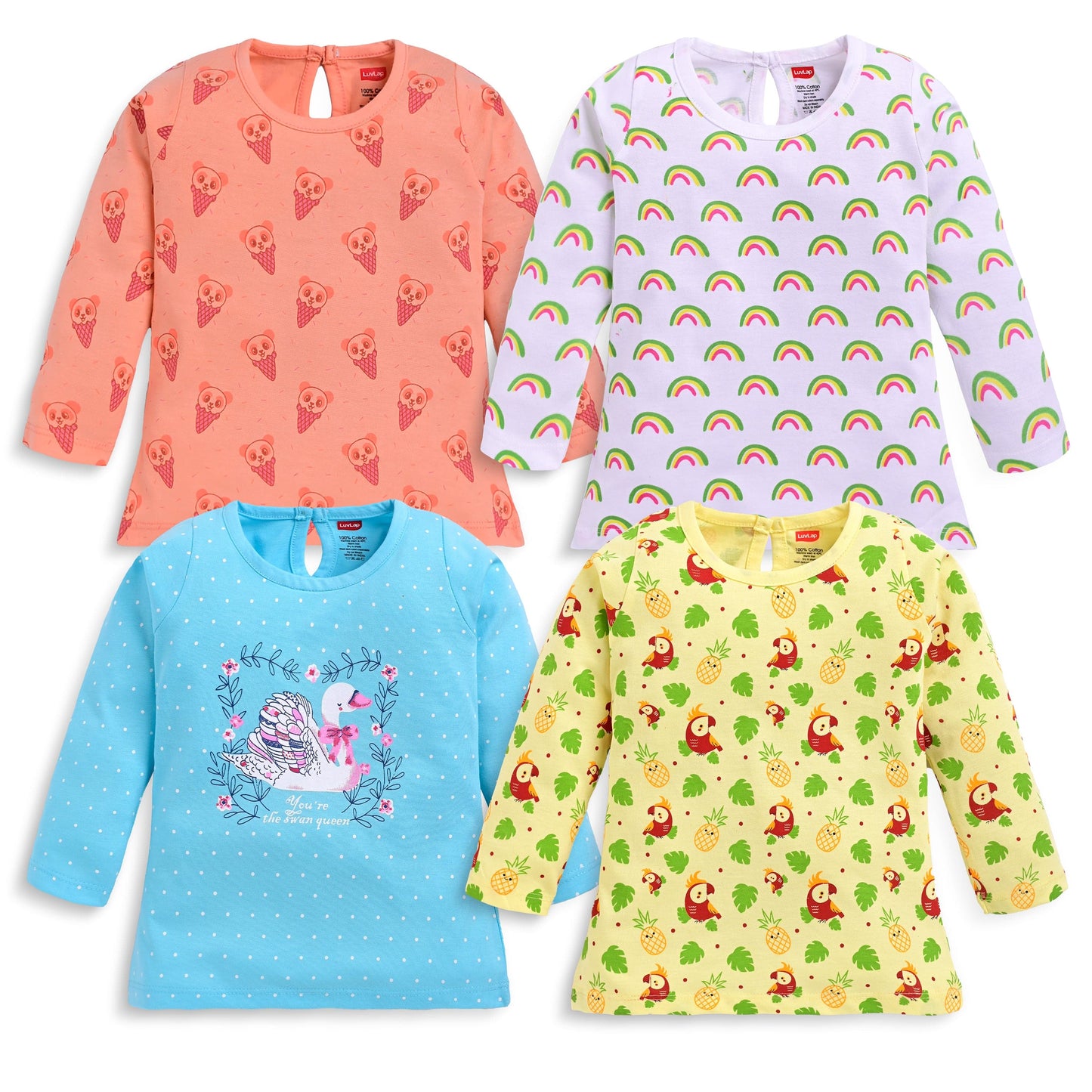 Baby Girls Pack Of 4 Full Sleeve Top 100% Cotton