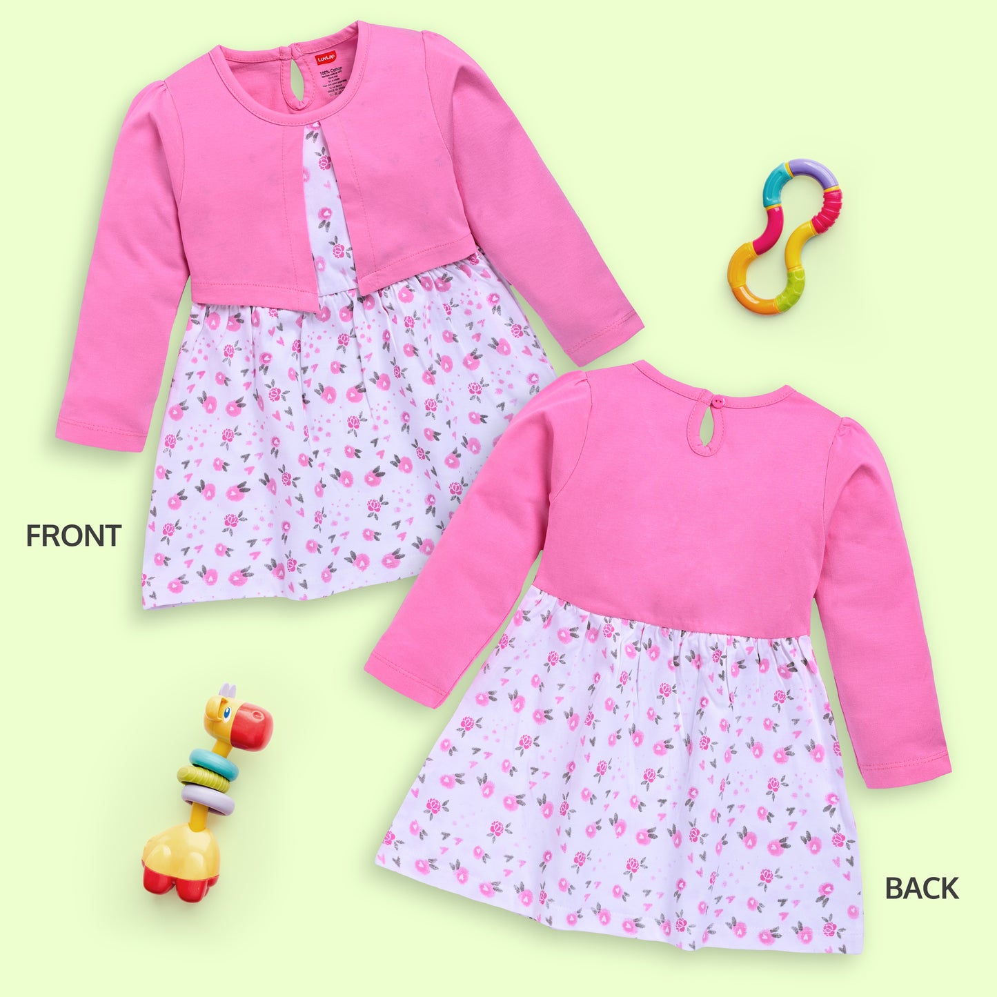 Baby Girls Pack Of 3 Full Sleeve Frock 100% Cotton