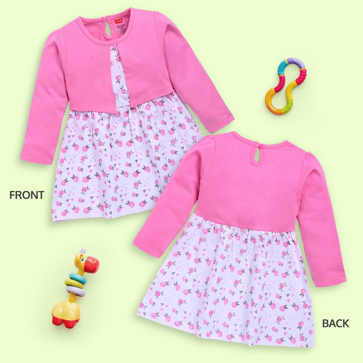 Baby Girls Pack Of 3 Full Sleeve Frock 100% Cotton