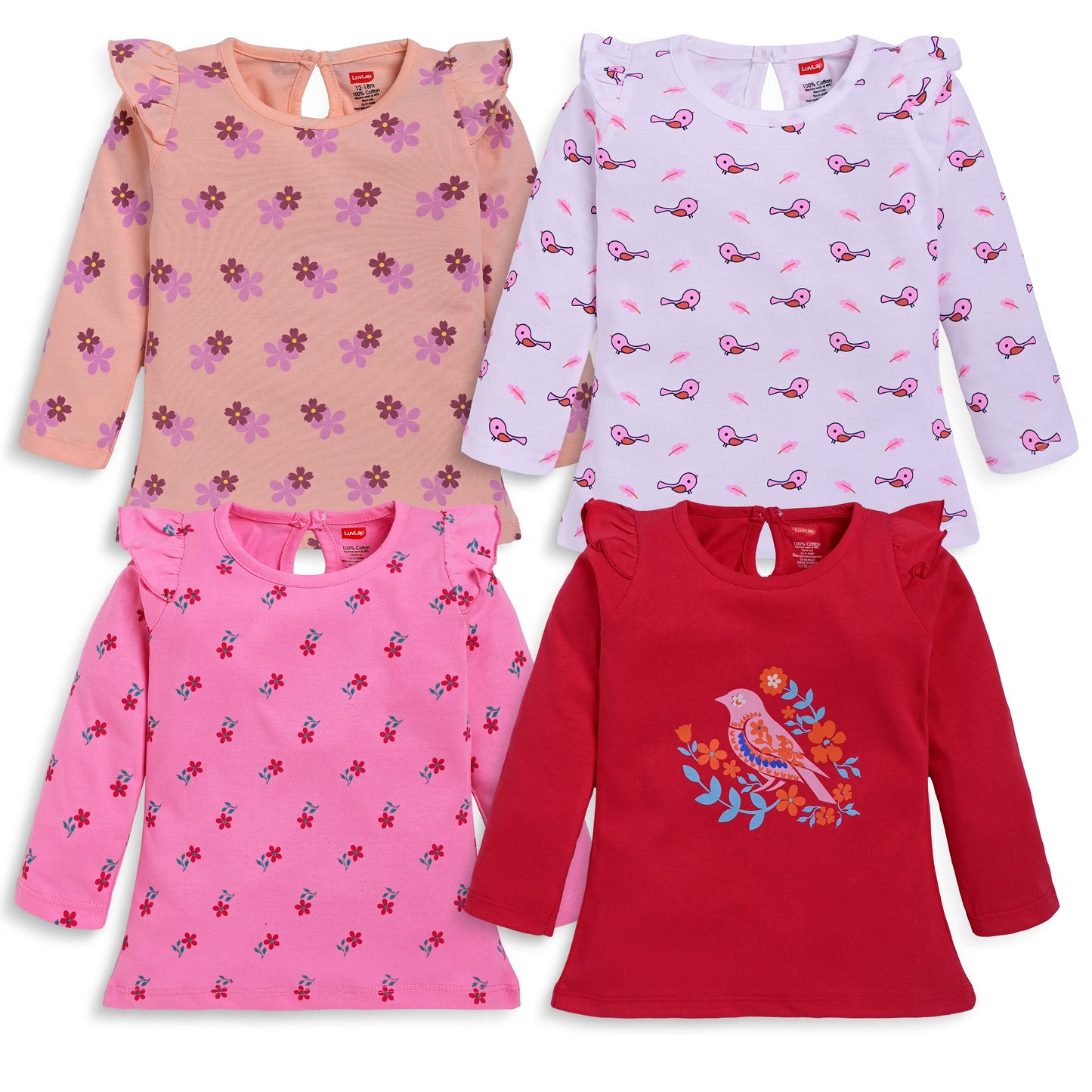 Baby Girls Pack Of 4 Full Sleeve Top 100% Cotton