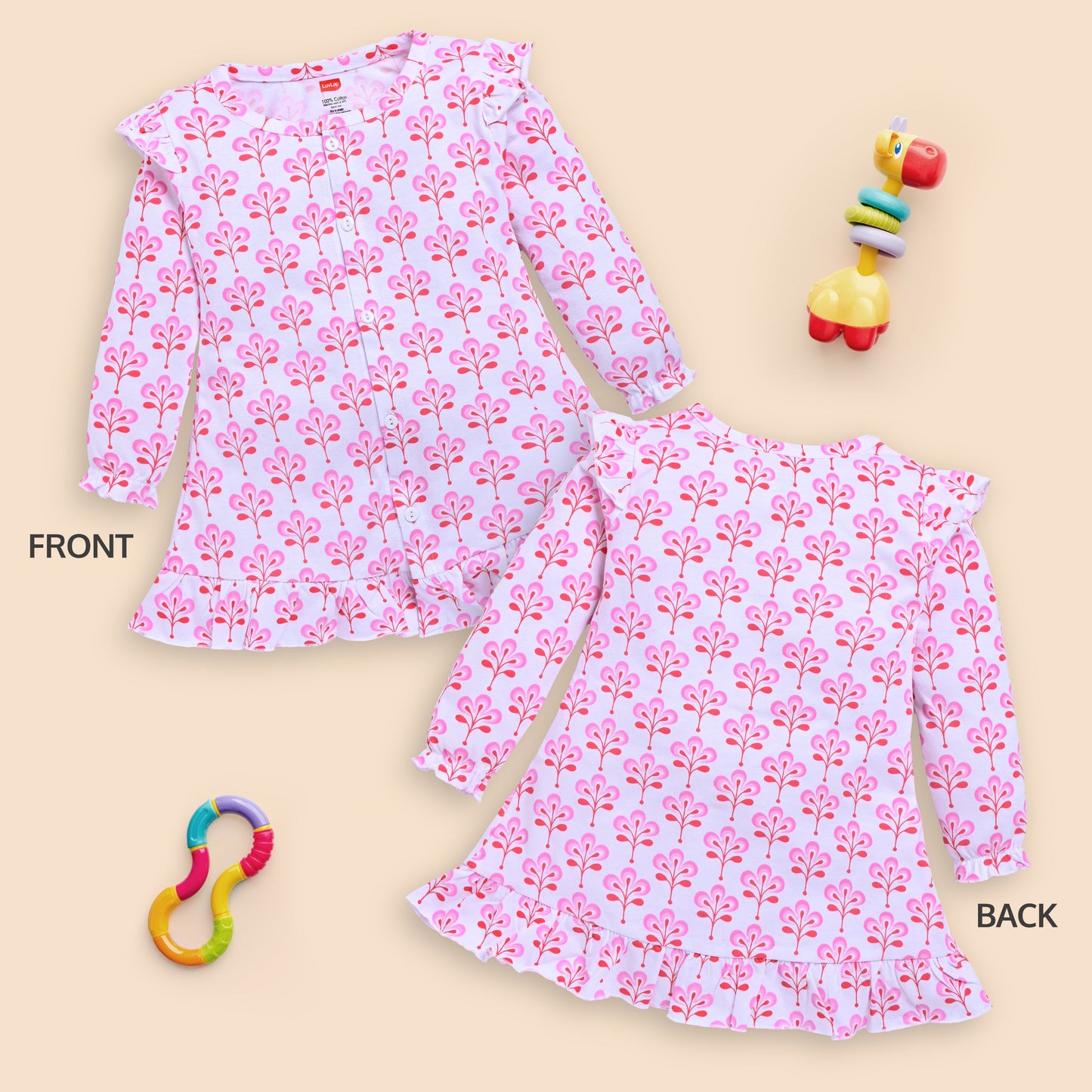 Baby Girls Pack Of 3 Full Sleeve Frock 100% Cotton