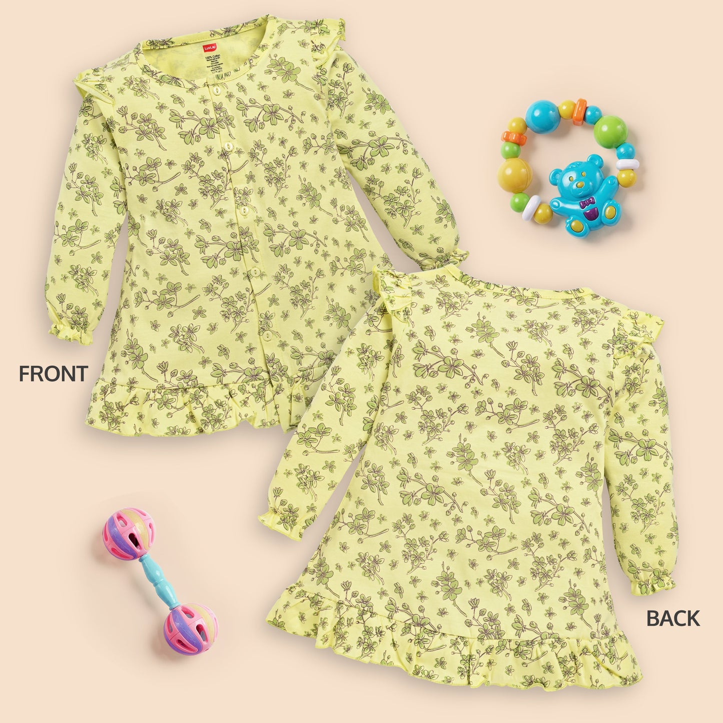 Baby Girls Pack Of 3 Full Sleeve Frock 100% Cotton