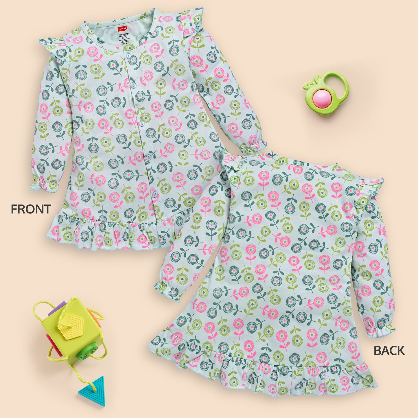 Baby Girls Pack Of 3 Full Sleeve Frock 100% Cotton