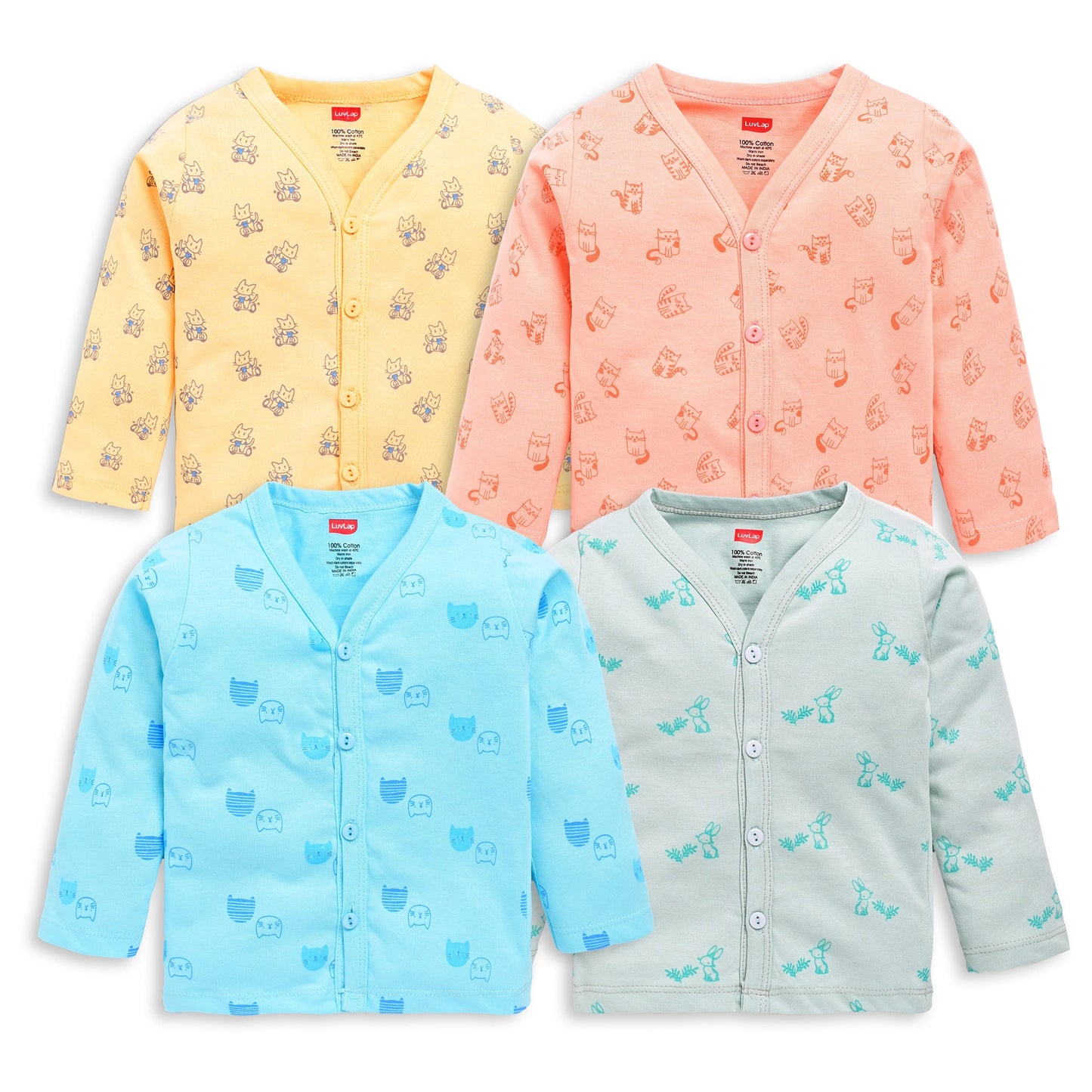 Baby Boys & Baby Girls Pack Of 4 Full Sleeve Jhabla, 100% Cotton