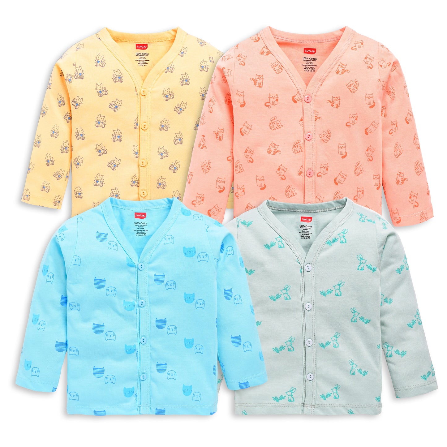 Baby Boys & Baby Girls Pack Of 4 Full Sleeve Jhabla, 100% Cotton