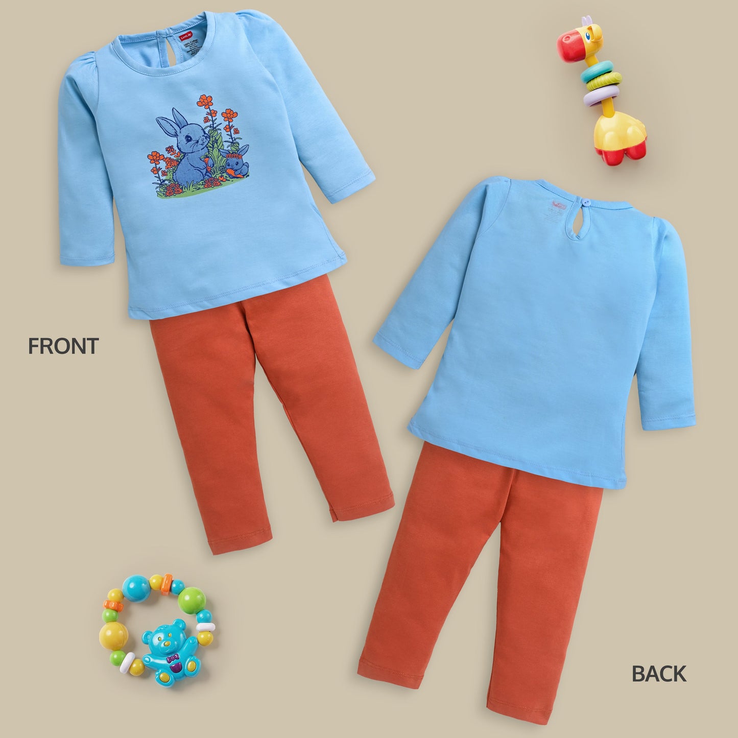 Baby Girls Pack Of 3 Full Sleeve Top & Pyjama Set 100% Cotton