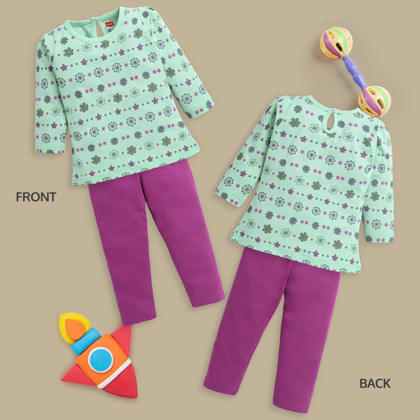 Baby Girls Pack Of 3 Full Sleeve Top & Pyjama Set 100% Cotton