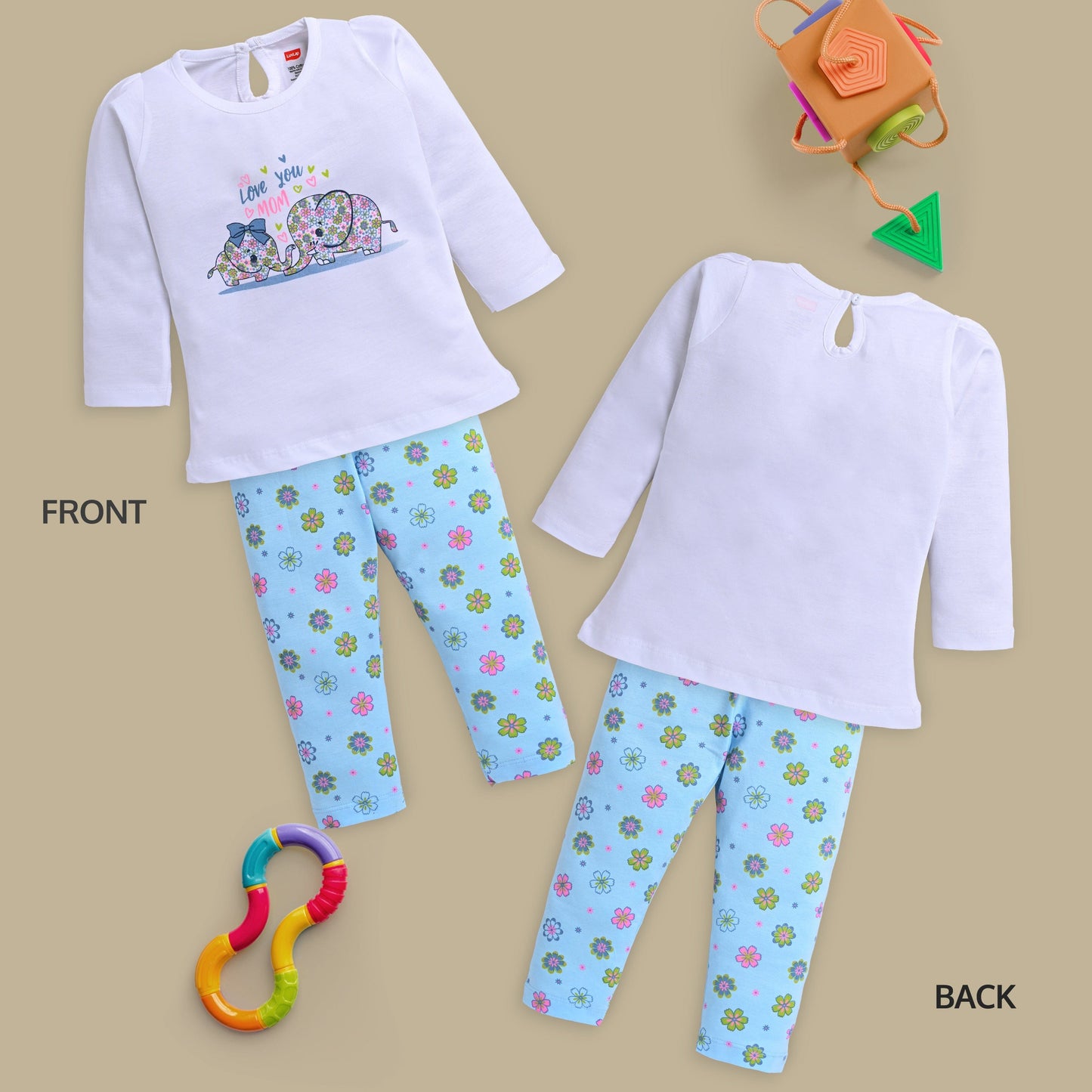 Baby Girls Pack Of 3 Full Sleeve Top & Pyjama Set 100% Cotton