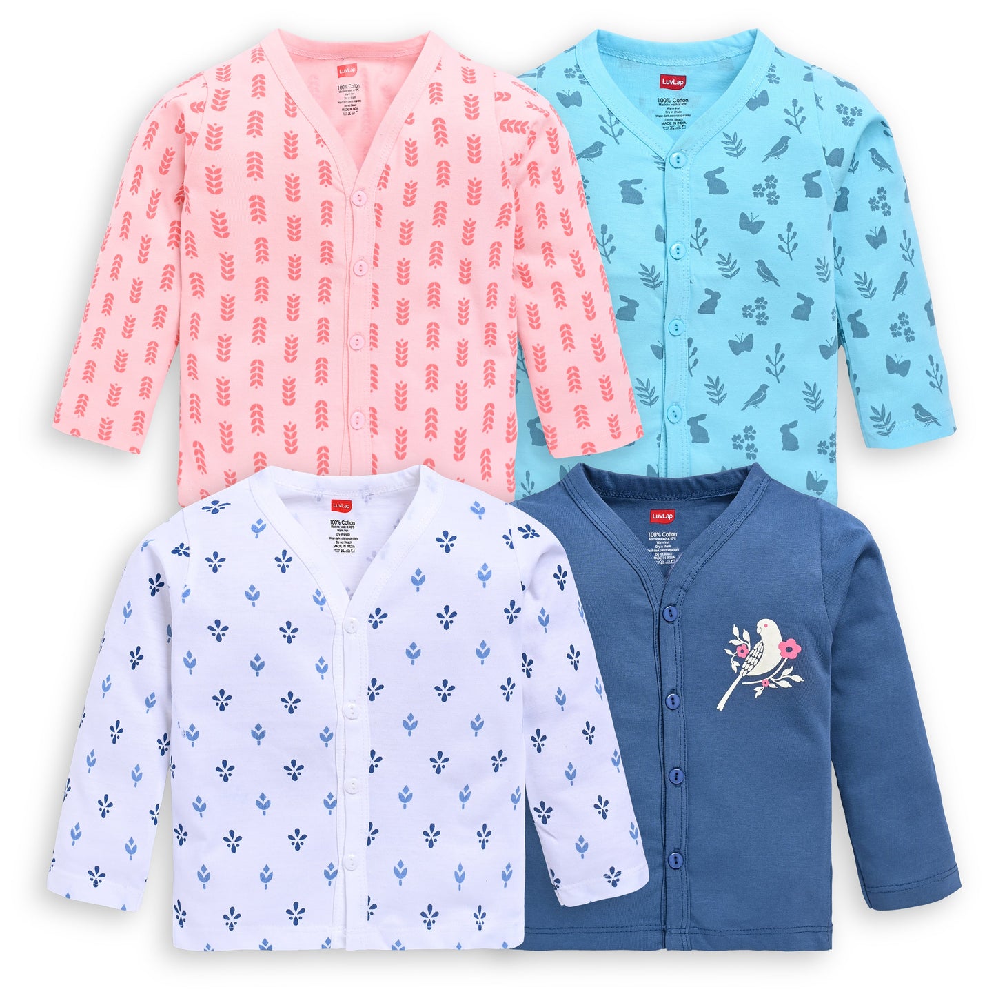 Baby Boys & Baby Girls Pack Of 4 Full Sleeve Jhabla, 100% Cotton